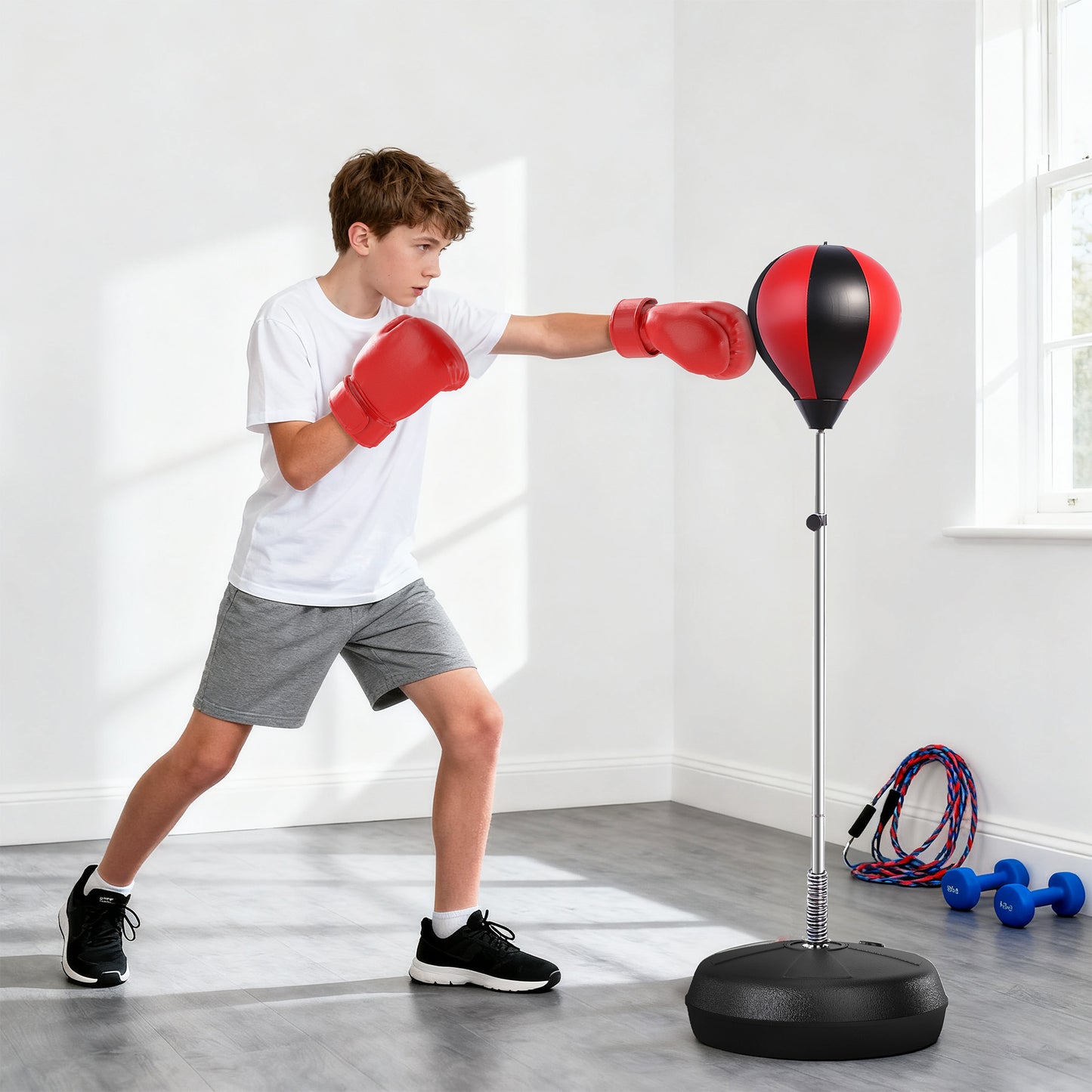 Punching Bag with Stand, 126-144 cm Height Adjustable Boxing Set