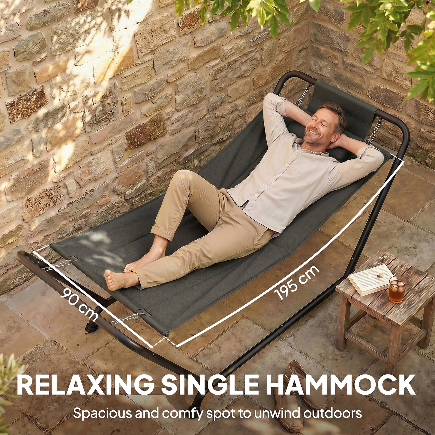 Outdoor Hammock with Stand, Freestanding Hammock with Side Pocket