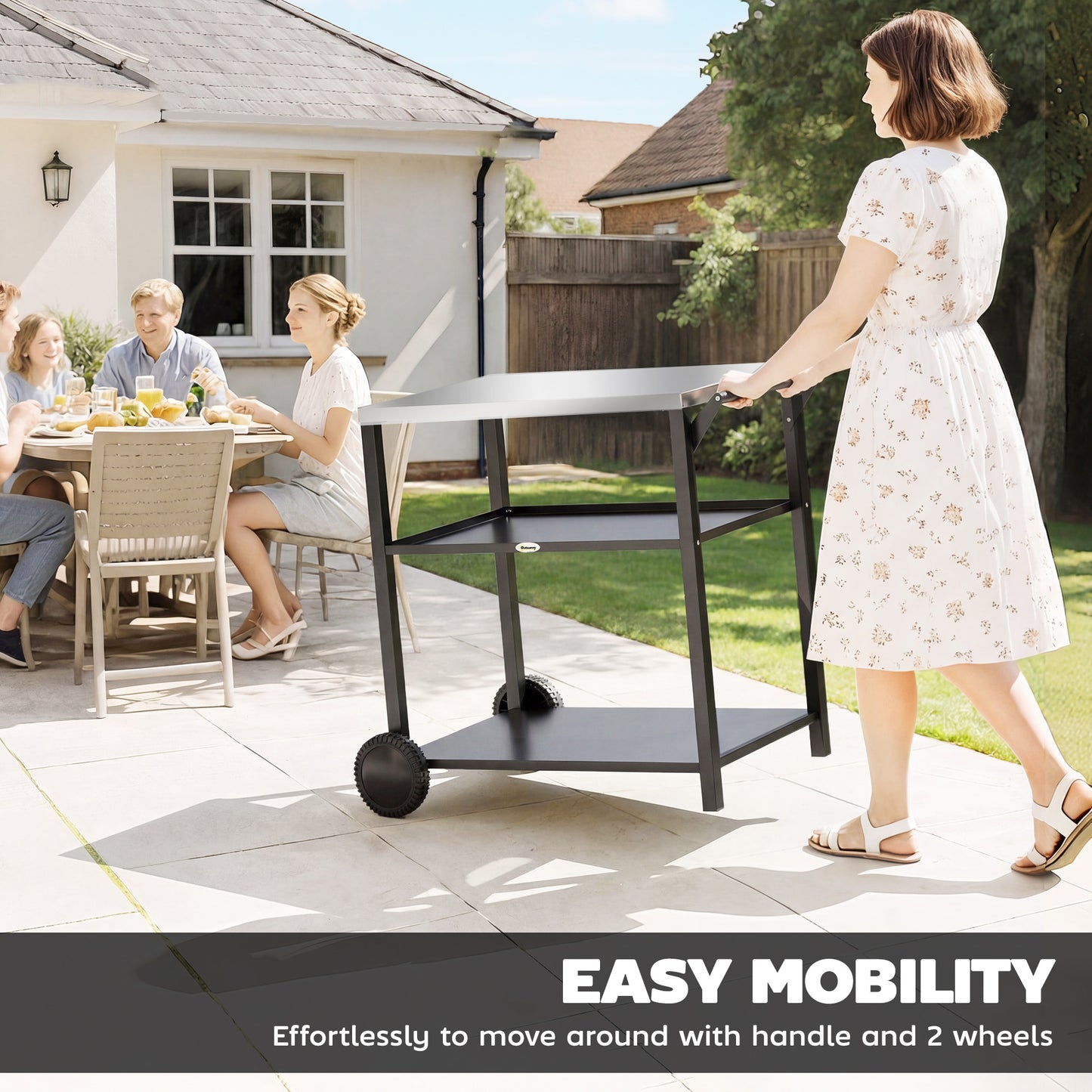 Outdoor Grill Cart with Stainless Steel Tabletop for Kitchen Prep