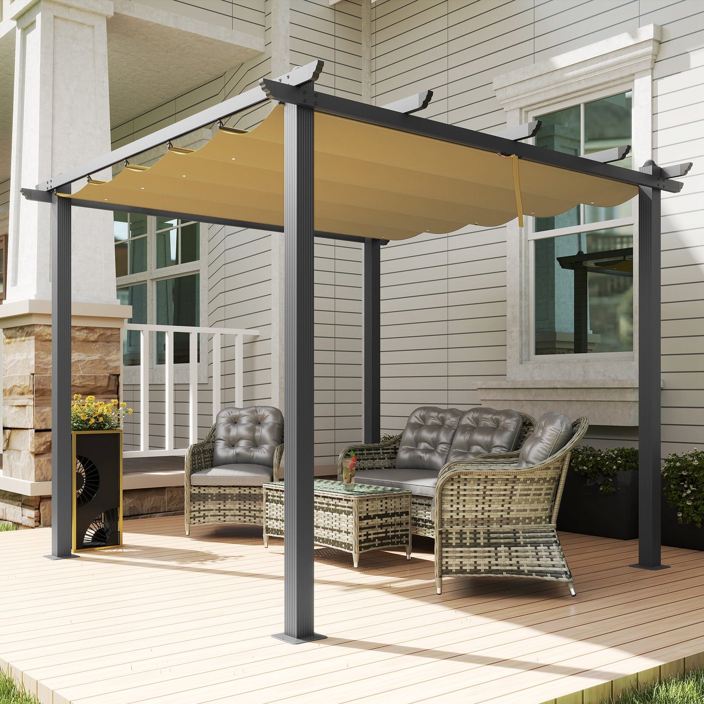 3 x 3m Aluminium Pergola, with Retractable Roof