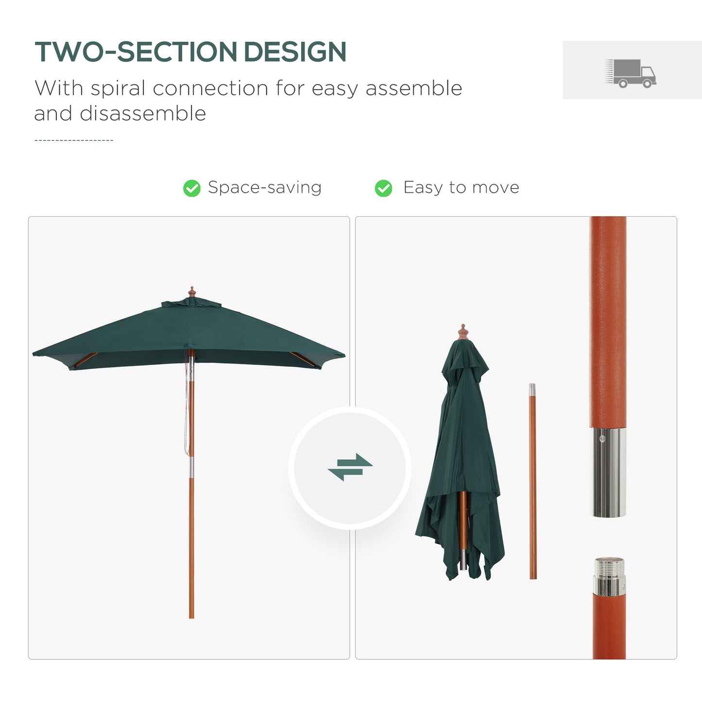 2m x 1.5m Garden Parasol Umbrella with Tilting Sunshade Canopy