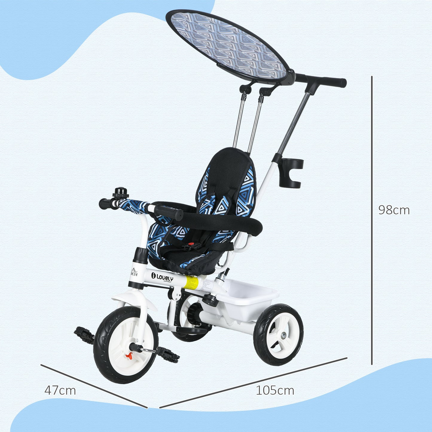 6 in 1 Tricycle for Kids with 5-point harness straps, Removable Canopy (1)
