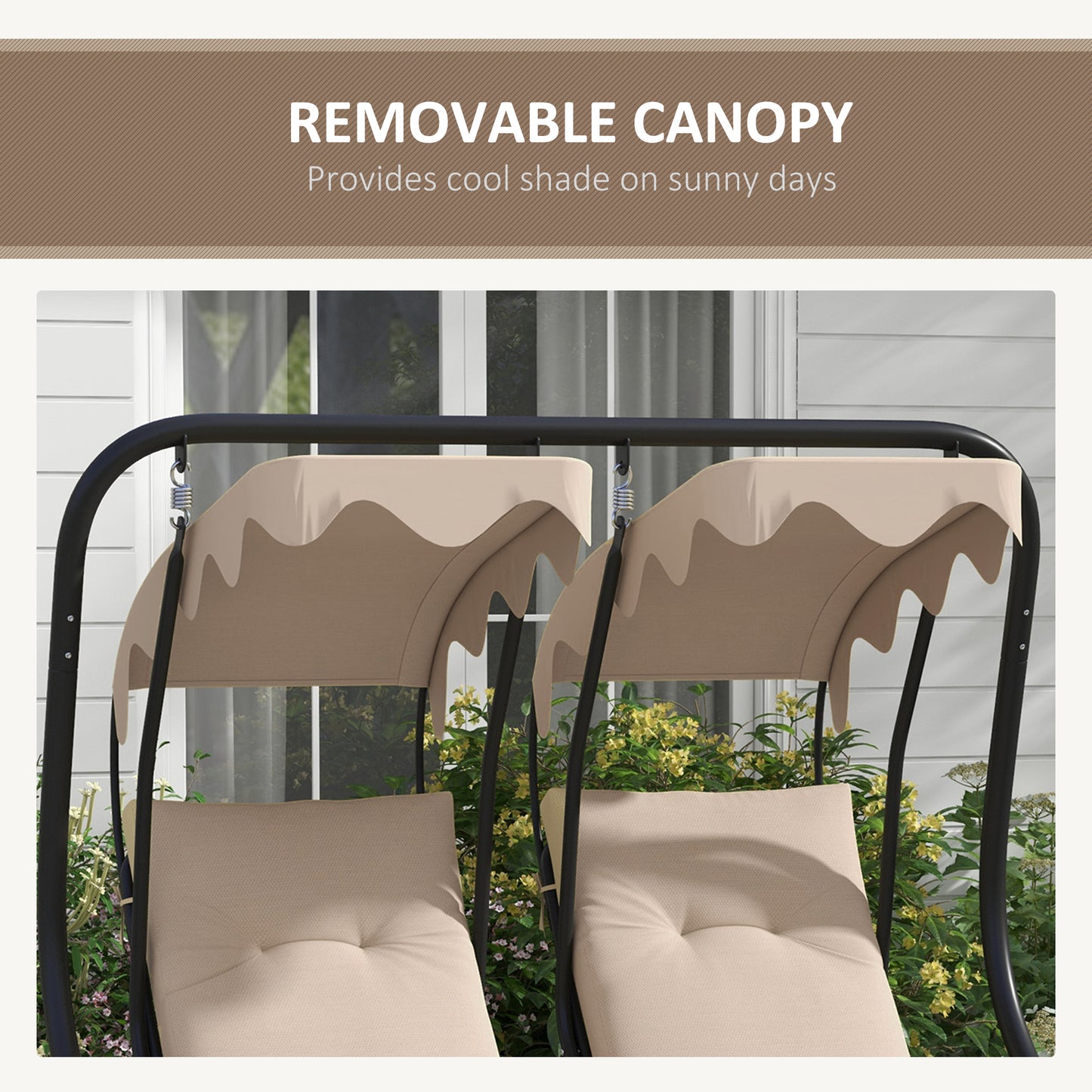 Two-Seat Garden Swing Chair, with Protective Canopy