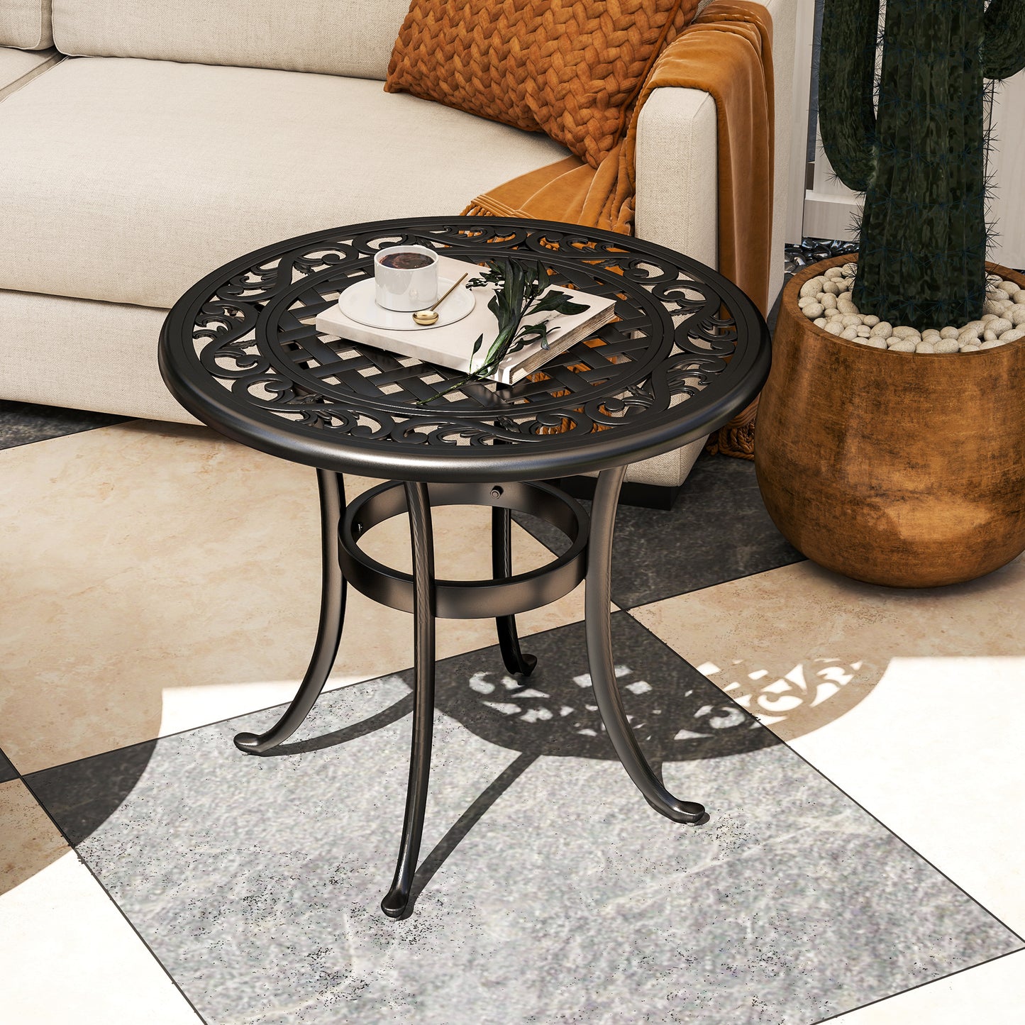Outdoor Garden Table, Cast Aluminium Patio End Table