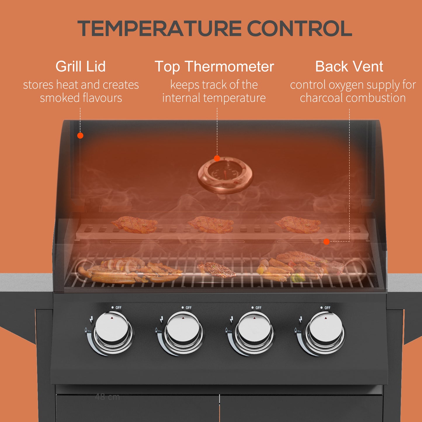 4 Burner Gas BBQ Grill Outdoor Portable Barbecue Trolley w/ Warming