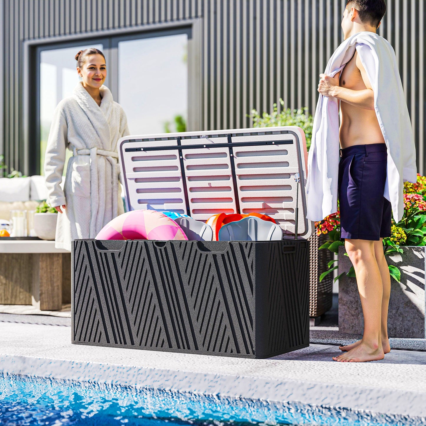 380L Waterproof Outdoor Storage Box, with Lockable Lid