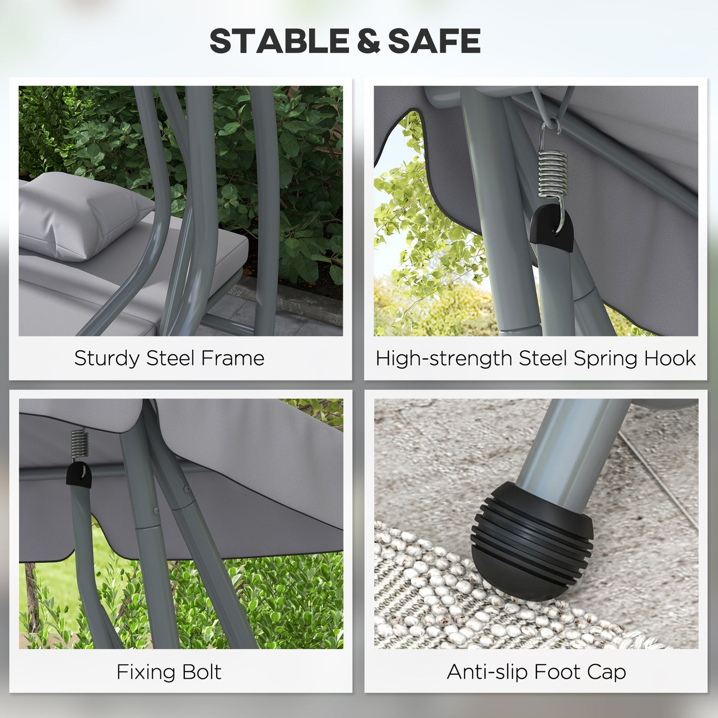 Three-Person garden Swing Chair, with Adjustable Canopy