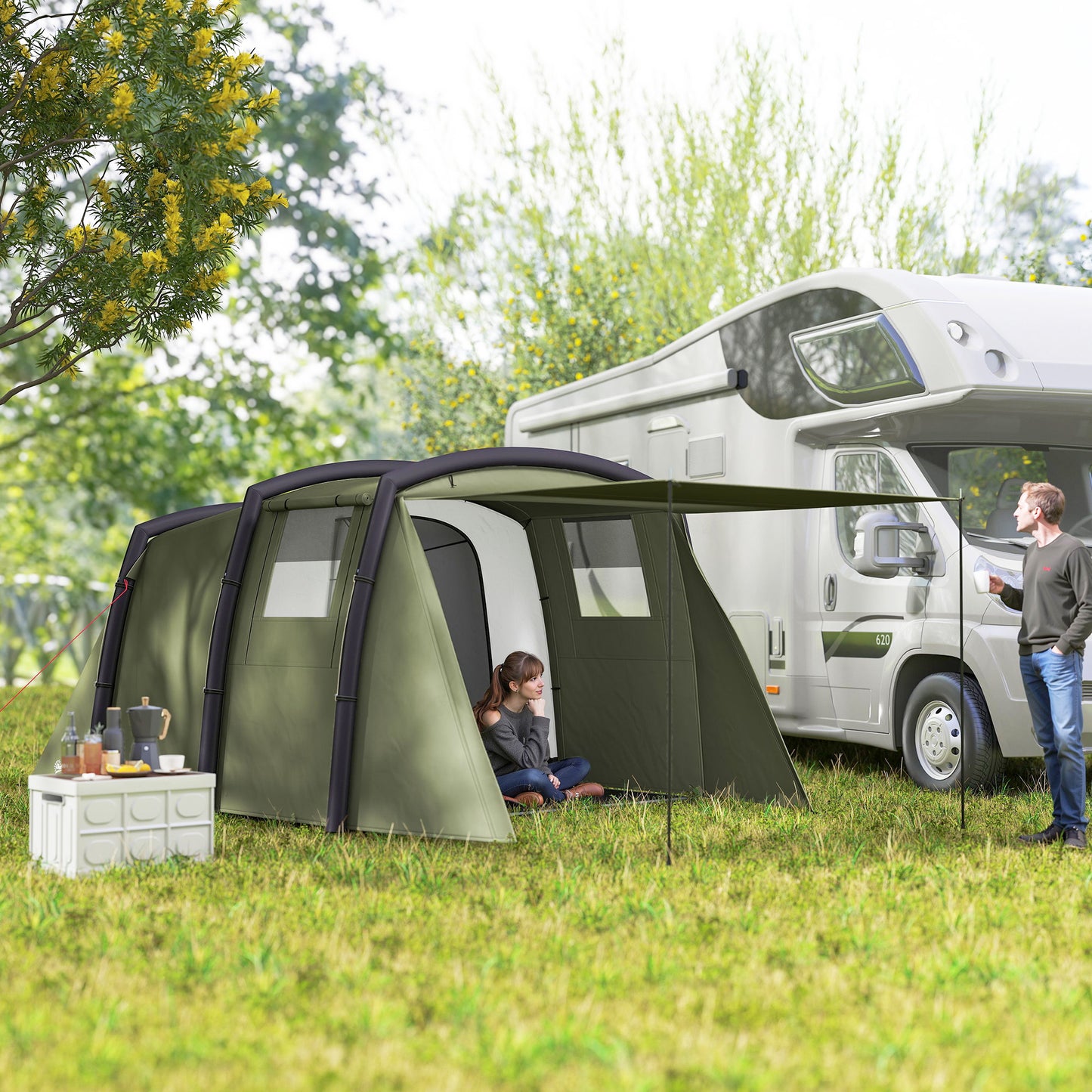Inflatable 3-4 Man Tunnel Tent w/ Air Pump, Living Area & Vestibule (1)