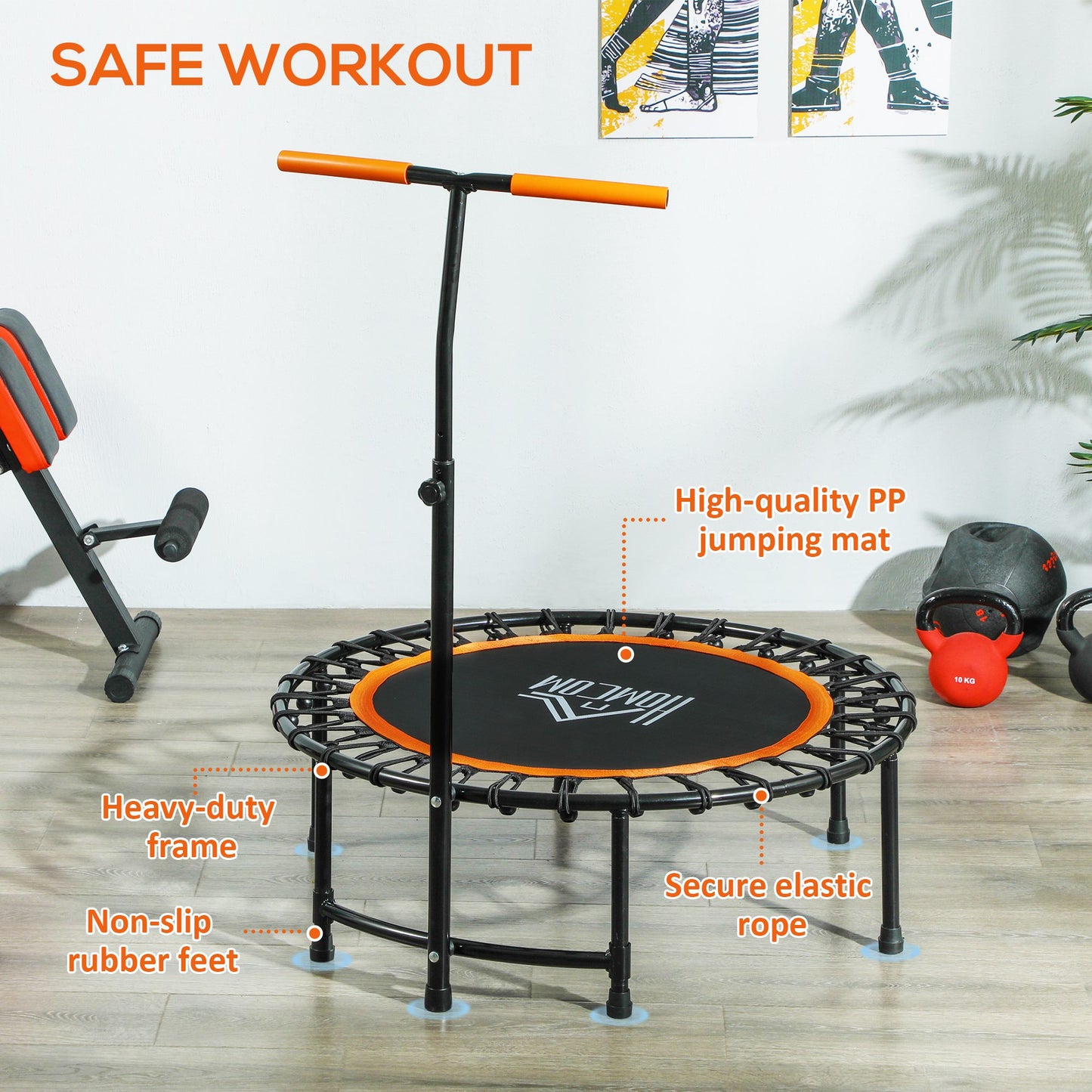 40" Fitness Trampoline with Adjustable Handle, Rebounder Trampoline