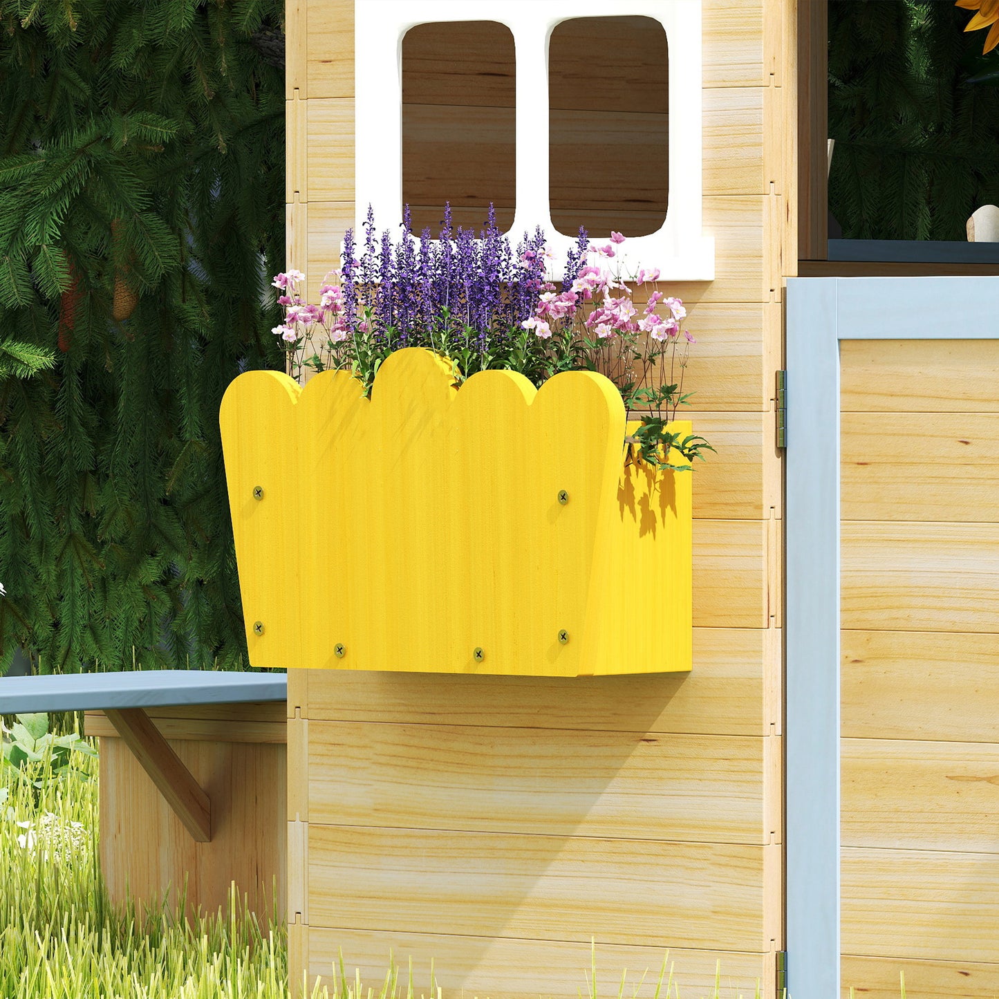 Wooden Playhouse, Wendy House w/ Door, Bench, Flowerpot Holder