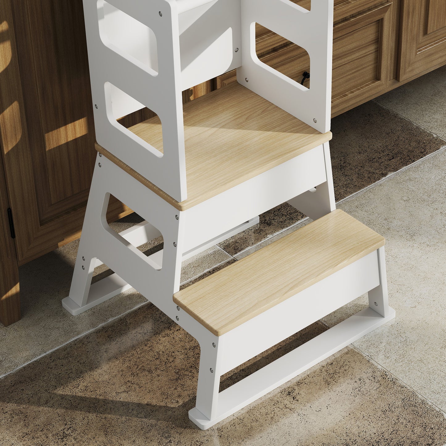 2-in-1 Toddler Tower with Chalkboard, Safety Rail for Kitchen