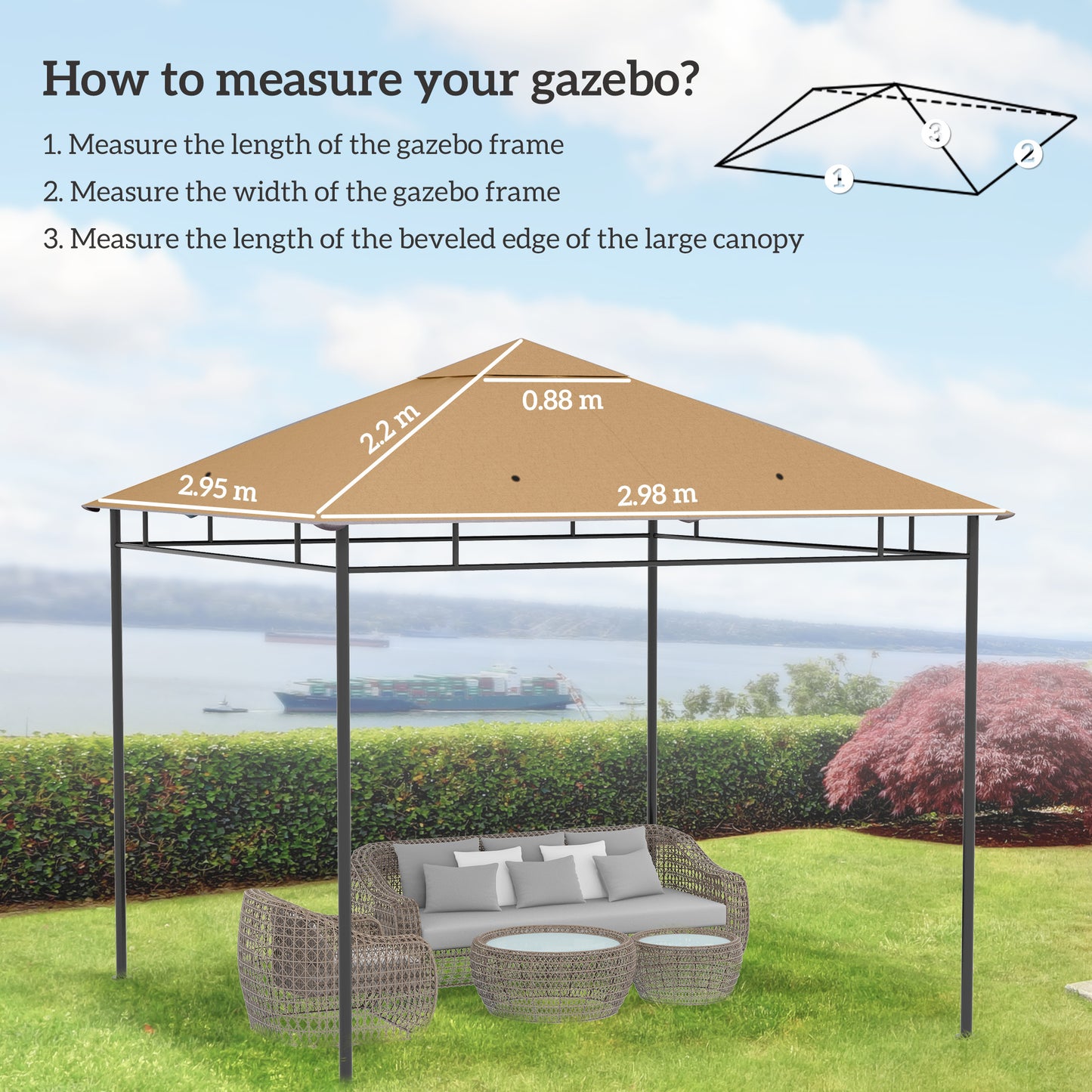 3 x 3 m Gazebo Canopy Replacement Cover
