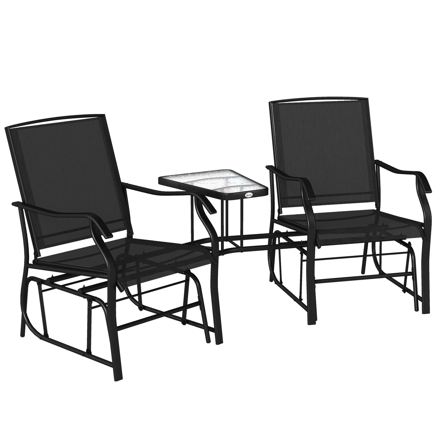 Gliding Jack and Jill Seat, with Glass-Top Table