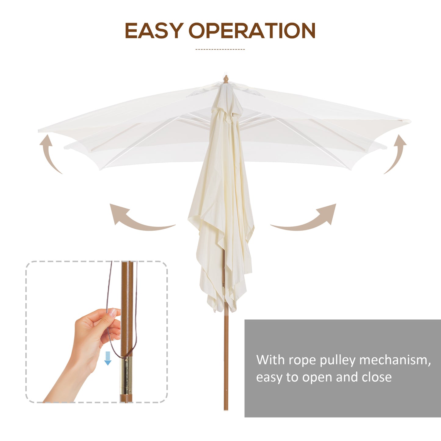 2 x 3m Wooden Garden Parasol Umbrella Outdoor Sun Shade Canopy