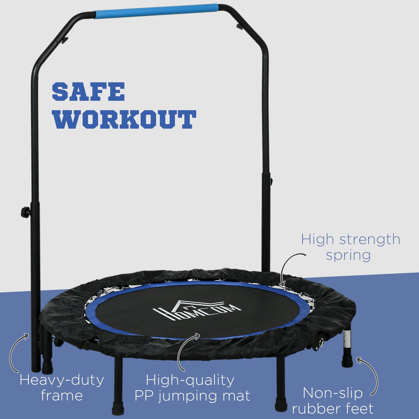 40" Foldable Mini Fitness Trampoline, with Adjustable Foam Handle