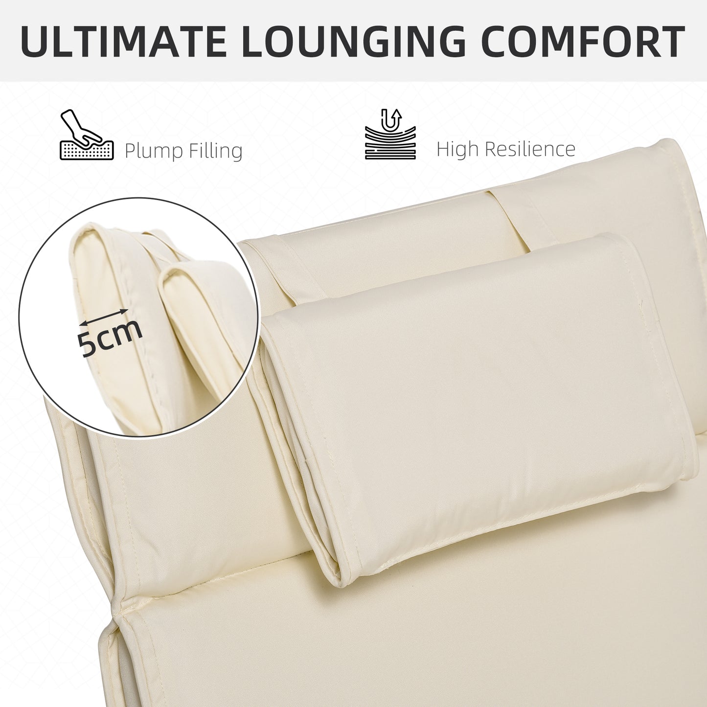 Garden Sun Lounger Cushion Replacement Soft Sunbed Reclining Chair