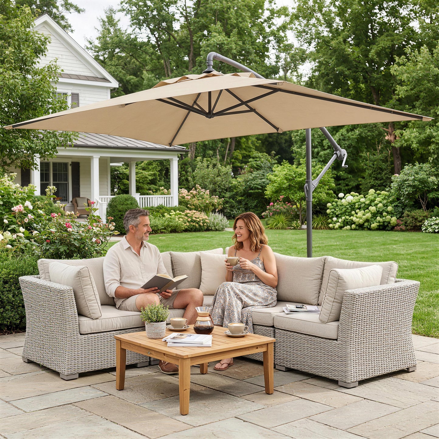 3m Square Canopy Cantilever Parasol, with Cross Base