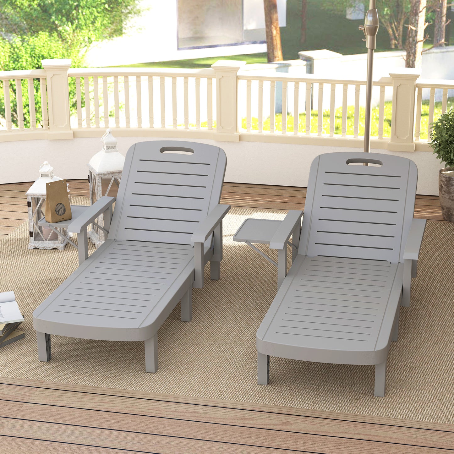 Set of 2 Resin Reclining Sun Loungers for Garden