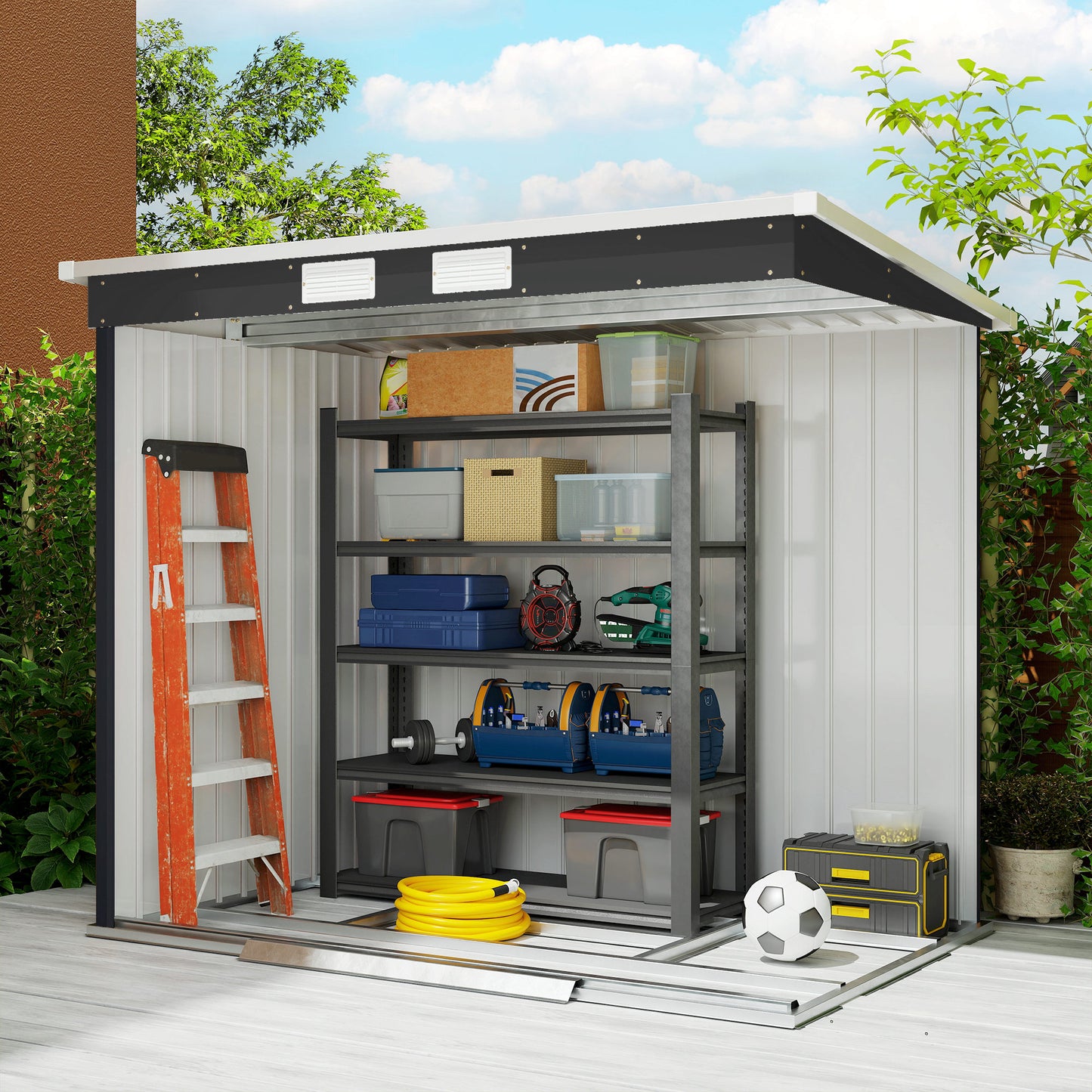 7 x 4ft Galvanised Steel Garden Shed, with Foundation Kit