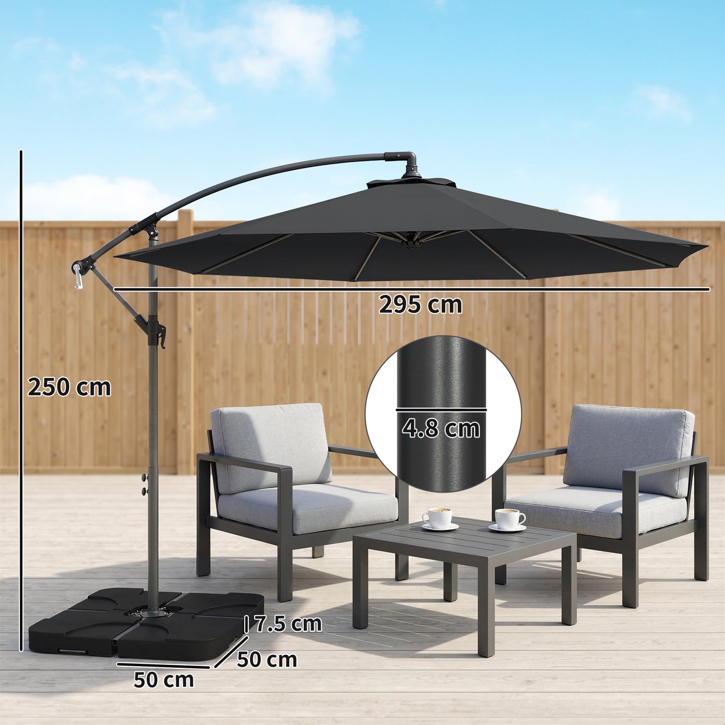 3m Overhanging Parasol, with Base, Weights and Cover