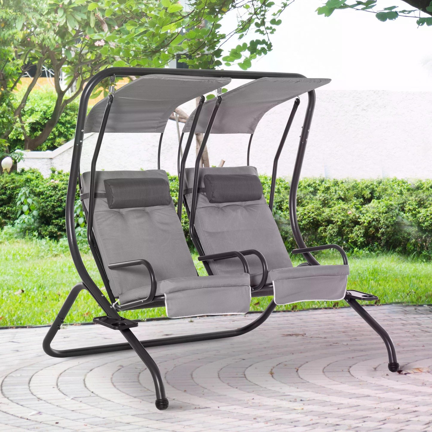 Canopy Swing 2 Separate Relax Chairs w/ Handrails and Removable Canopy