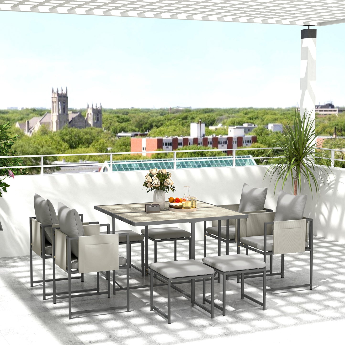 Nine-Piece Steel Frame Garden Dining Set