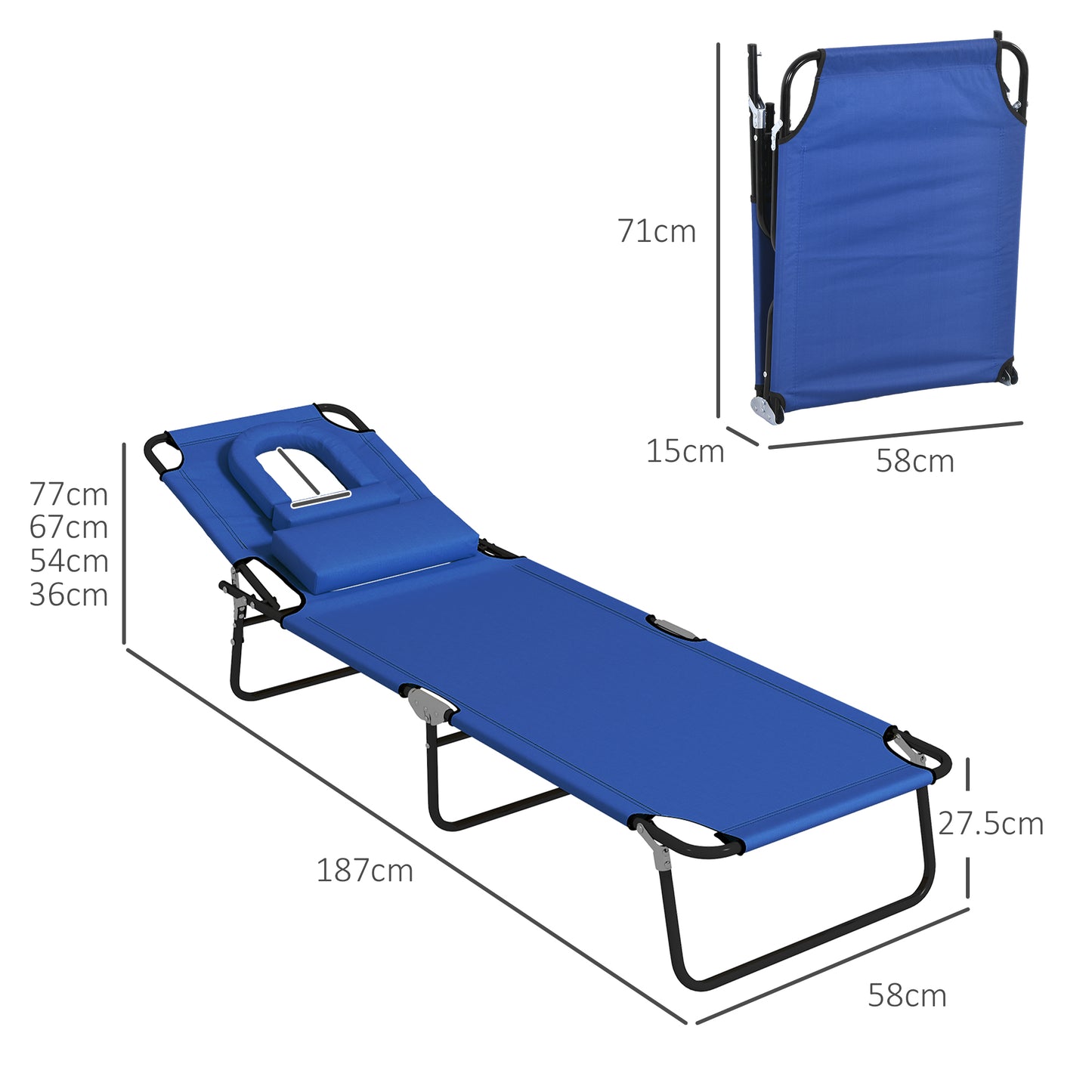 Folding Sun Loungers Set of 2 with Face Hole