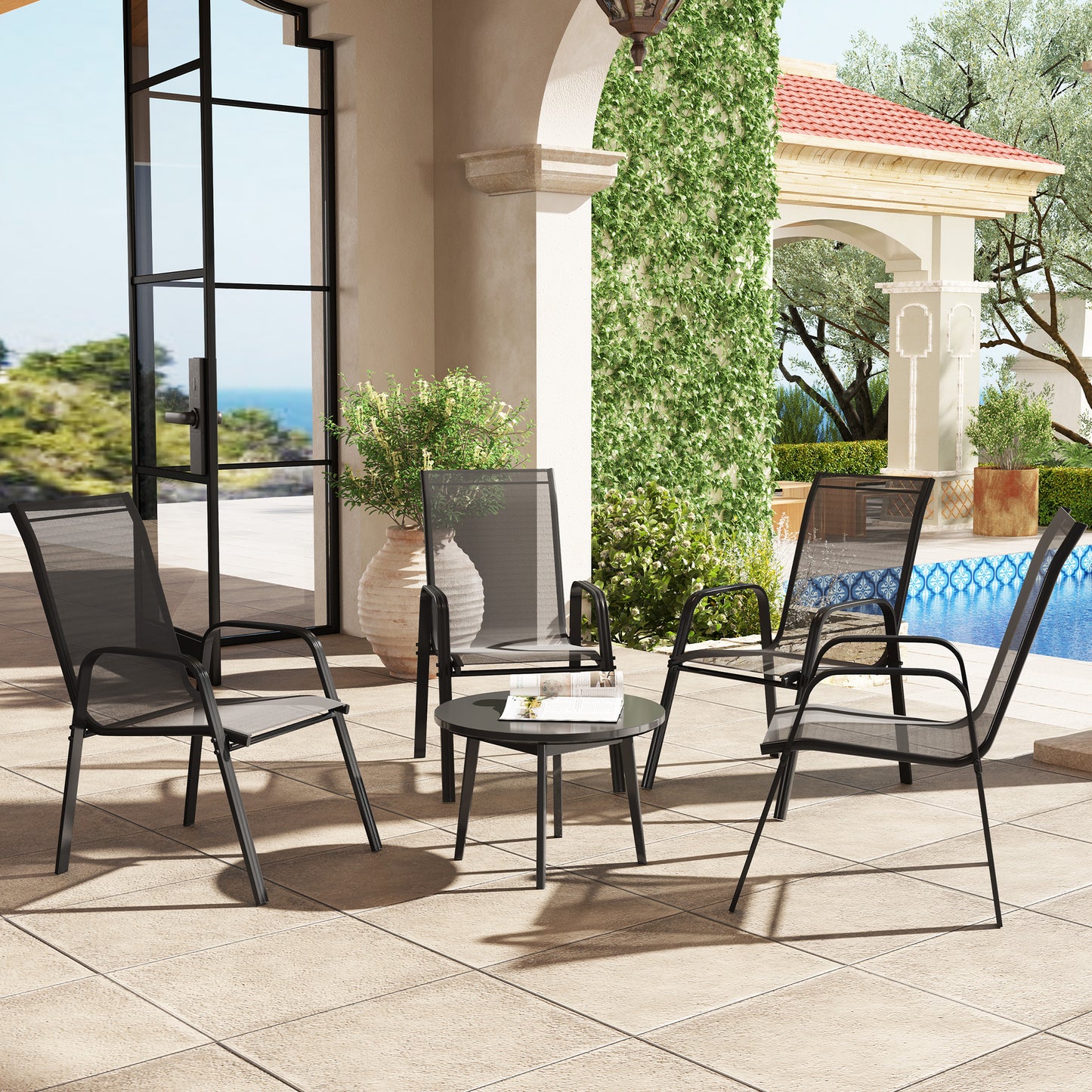 Set of Four Stackable Mesh Seat Chairs (3)