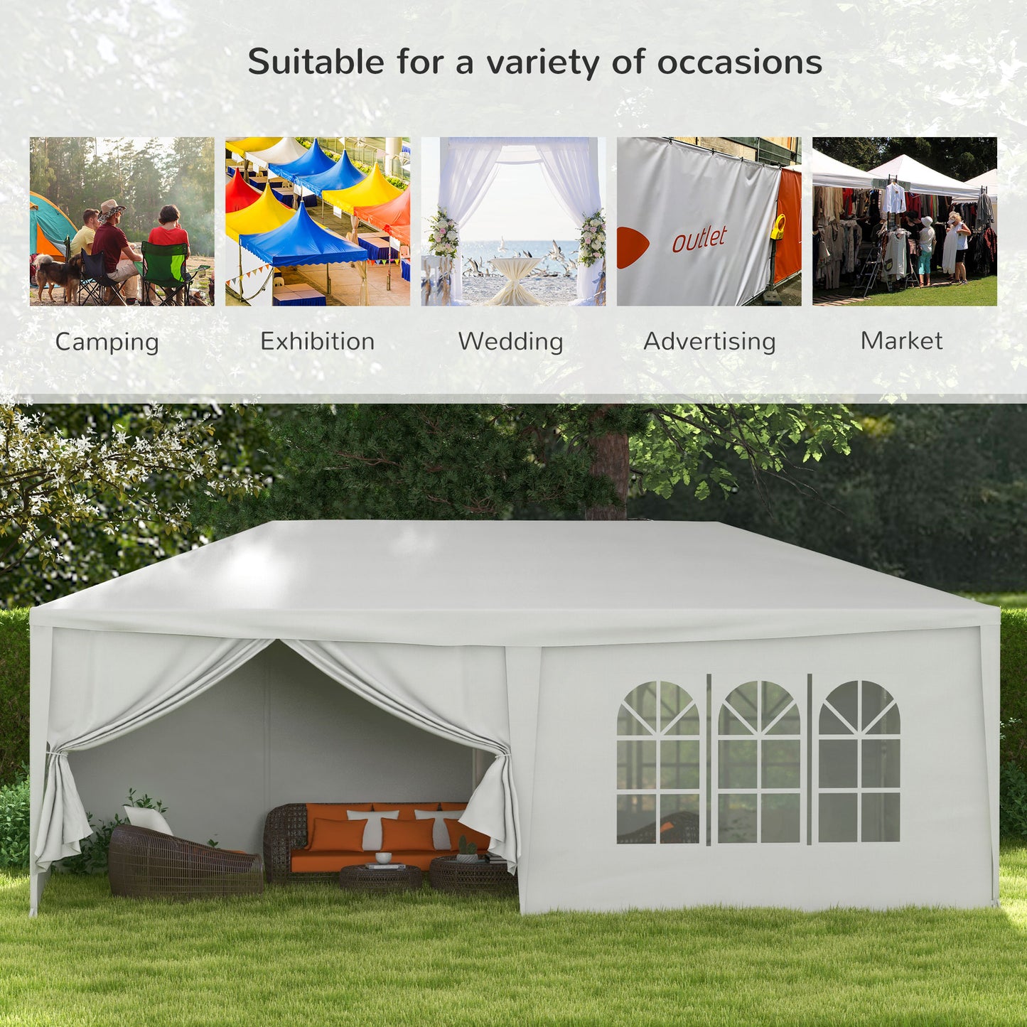 6 x 3 m Party Tent Wedding Gazebo Outdoor Waterproof PE Canopy Shade