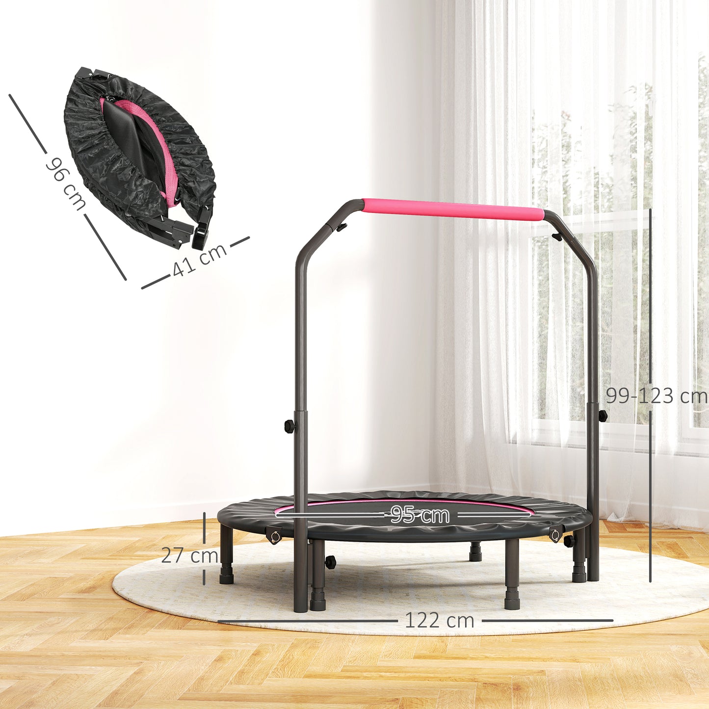 48" Foldable Mini Fitness Trampoline, with Adjustable Foam Handle