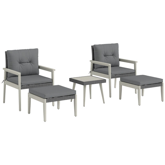 Five-Piece Rattan Patio Set, with Wood-Top Table
