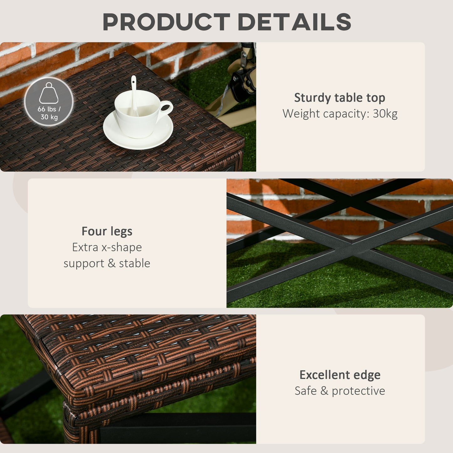 PE Rattan Garden Side Table, Outdoor Coffee Table with X-Shape Frame