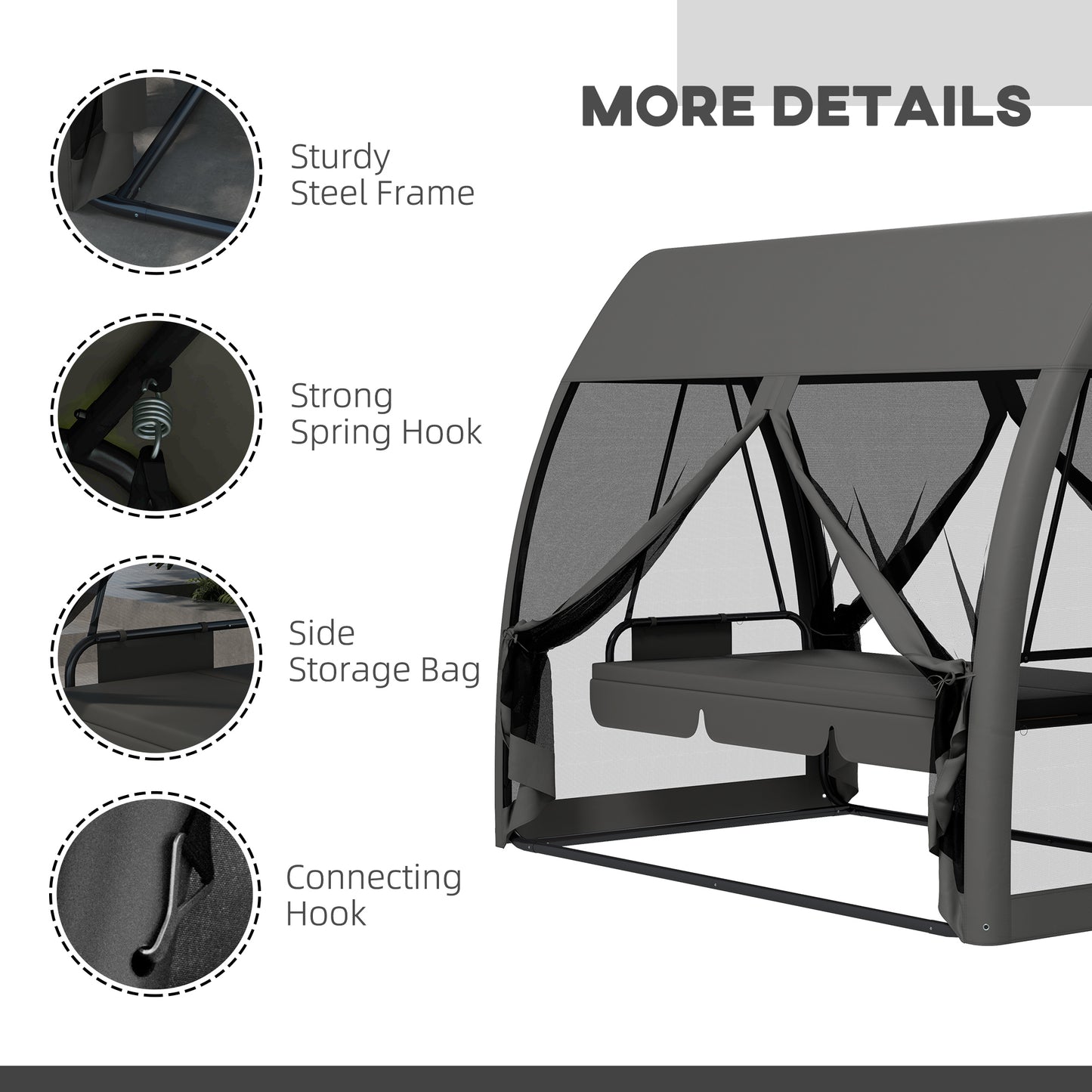 Three-Seater Convertible Swing Chair/Bed, with Curtained Canopy