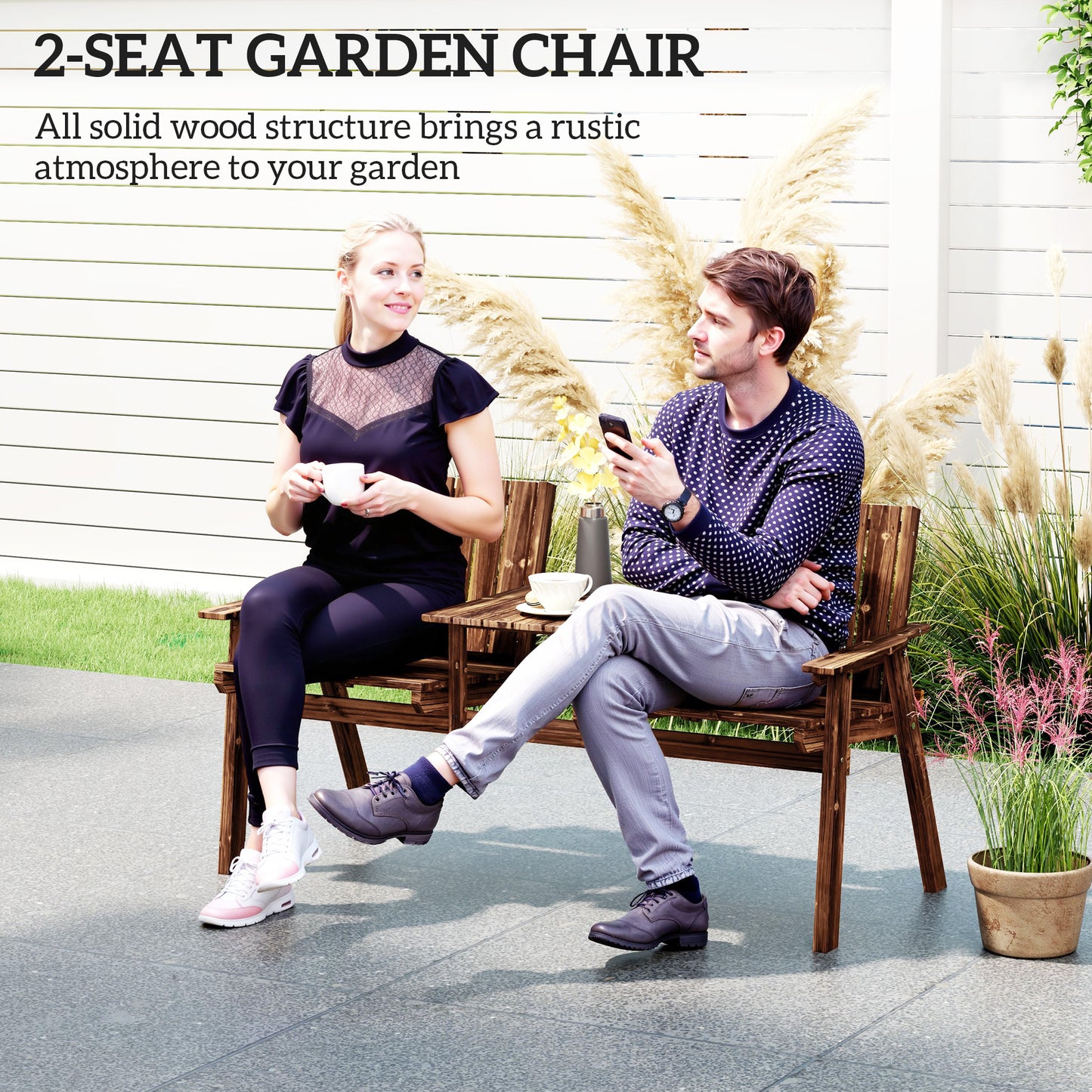 2-Seater Garden Loveseat with Table and Parasol Hole for Porch, Patio