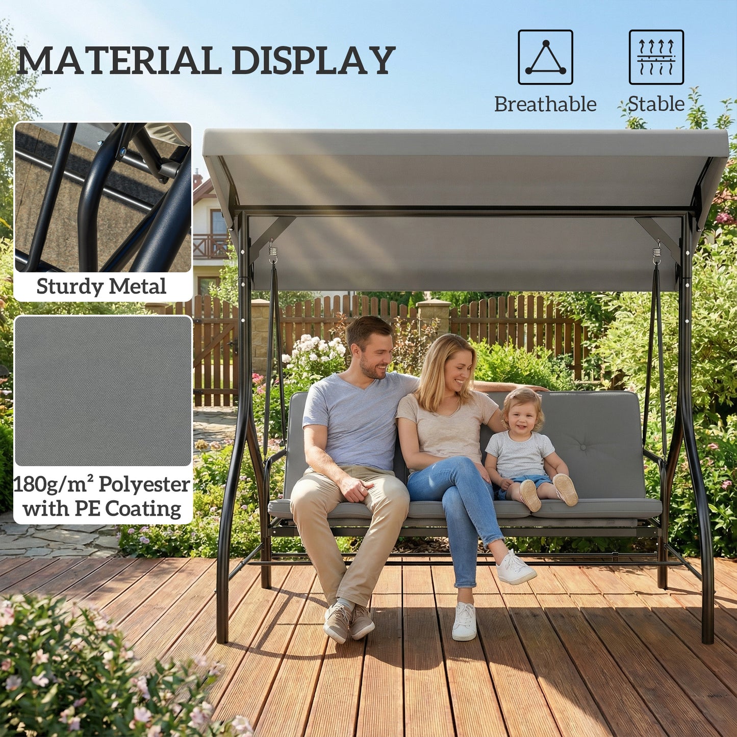 3 Seater Canopy Swing Chair, 2 in 1 Garden Swing Seat Bed