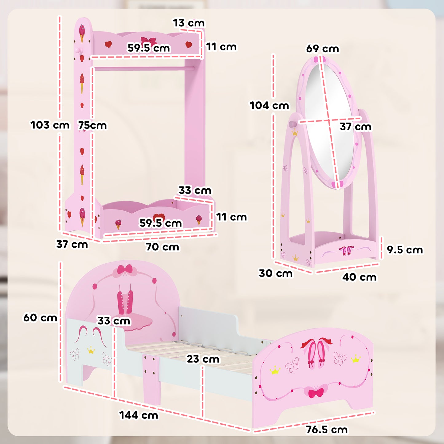Kids Bed with Safety Rails, Kids Clothes Rail
