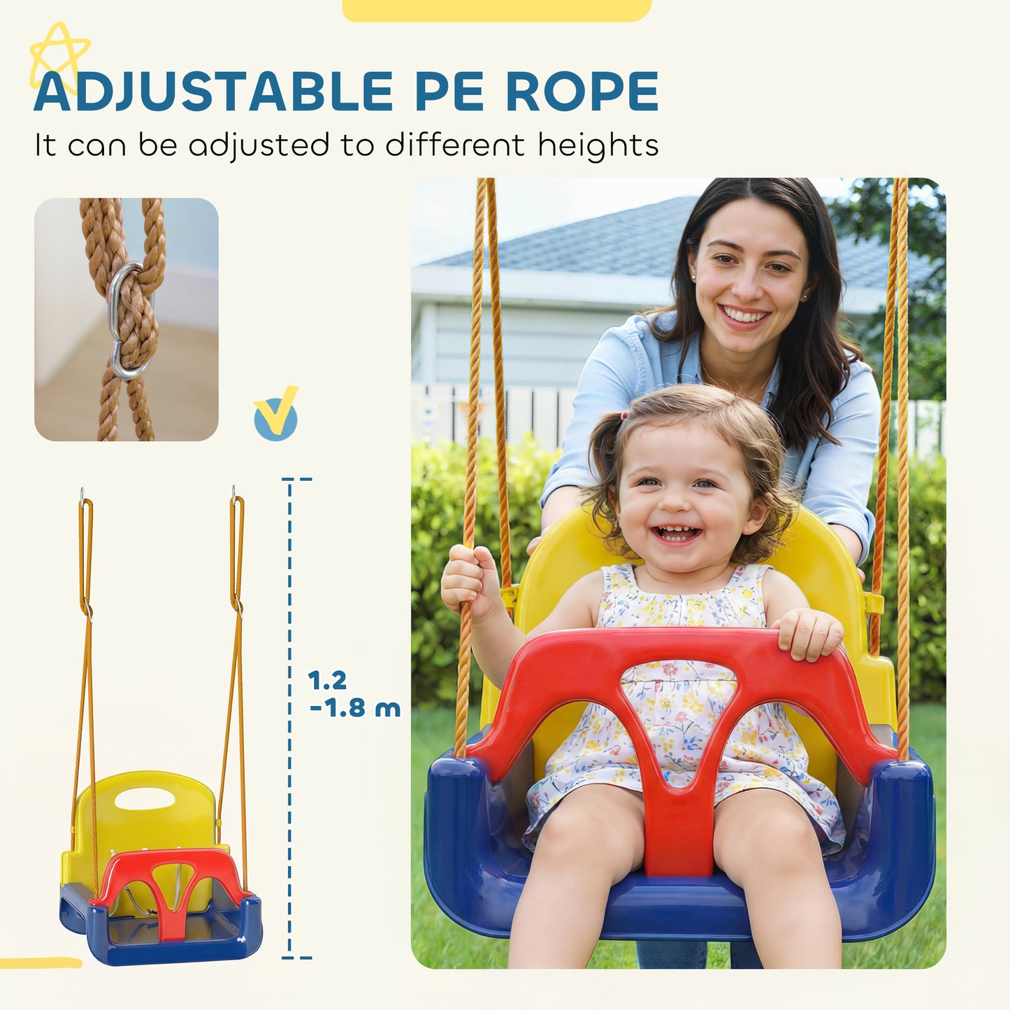 3 in 1 Detachable Kids Swing Seat with Seatbelt
