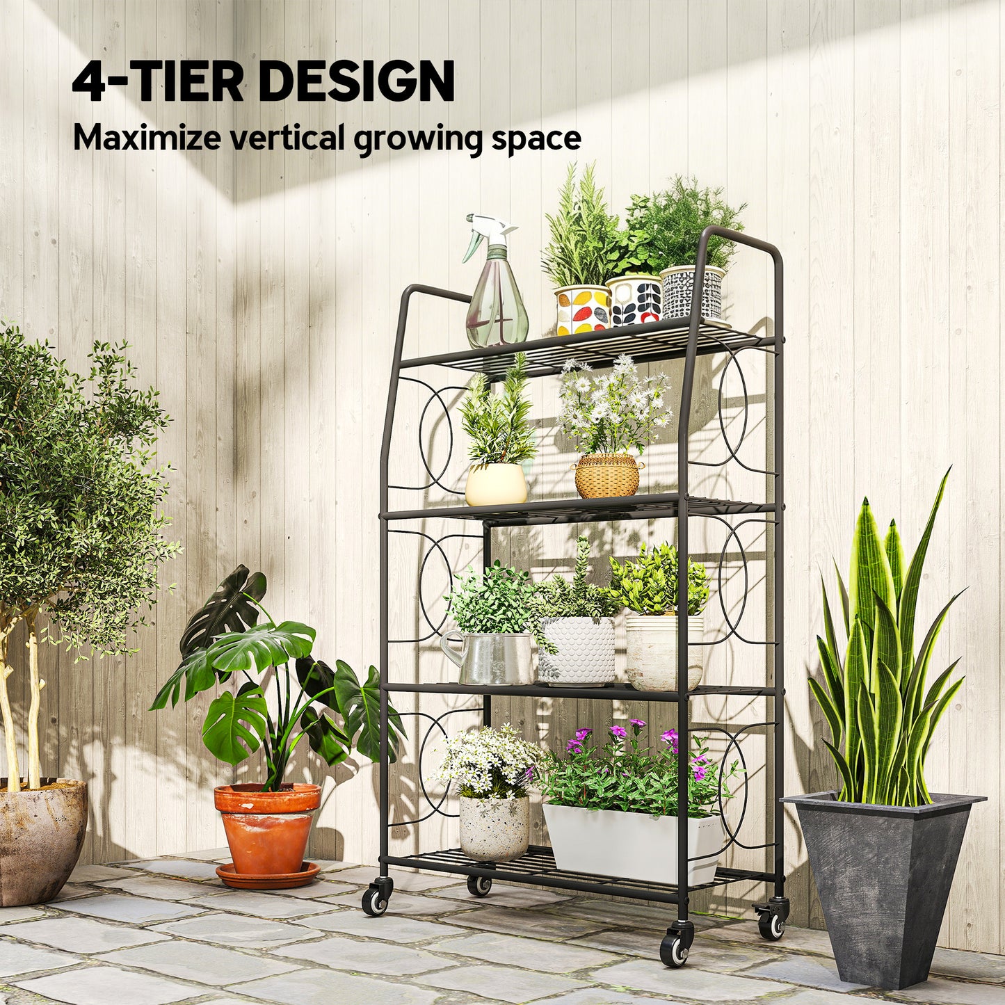 4-Tier Metal Plant Stand, Heavy Duty Ladder Shelf Potted Plants
