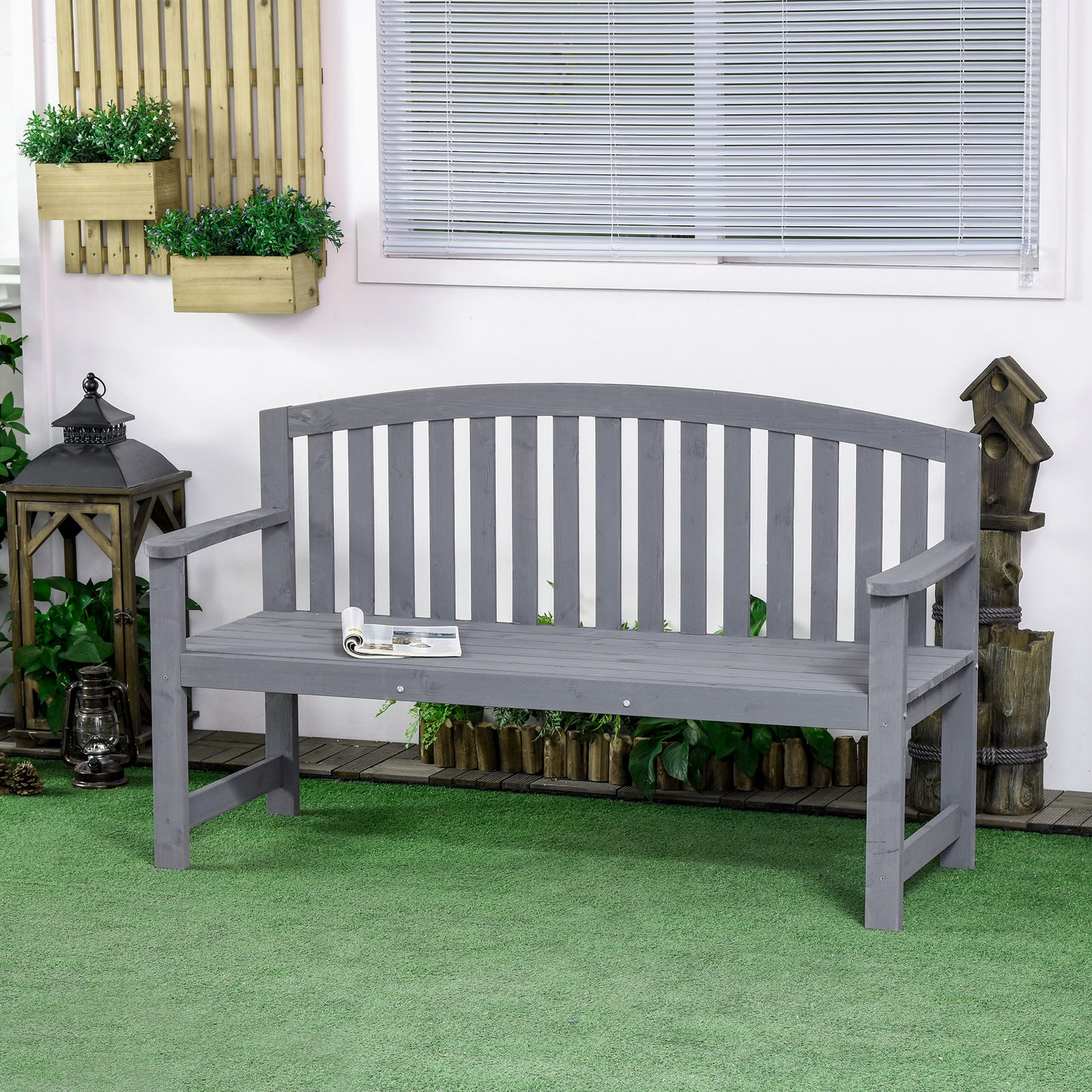 2 Seater Wooden Garden Bench with Armrest