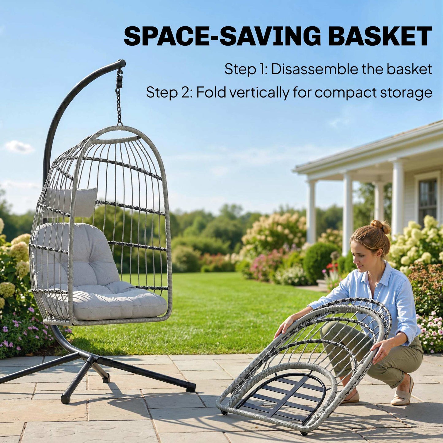 Hanging Egg Chair, Indoor Outdoor Hammock Swing Chair with Stand (2)