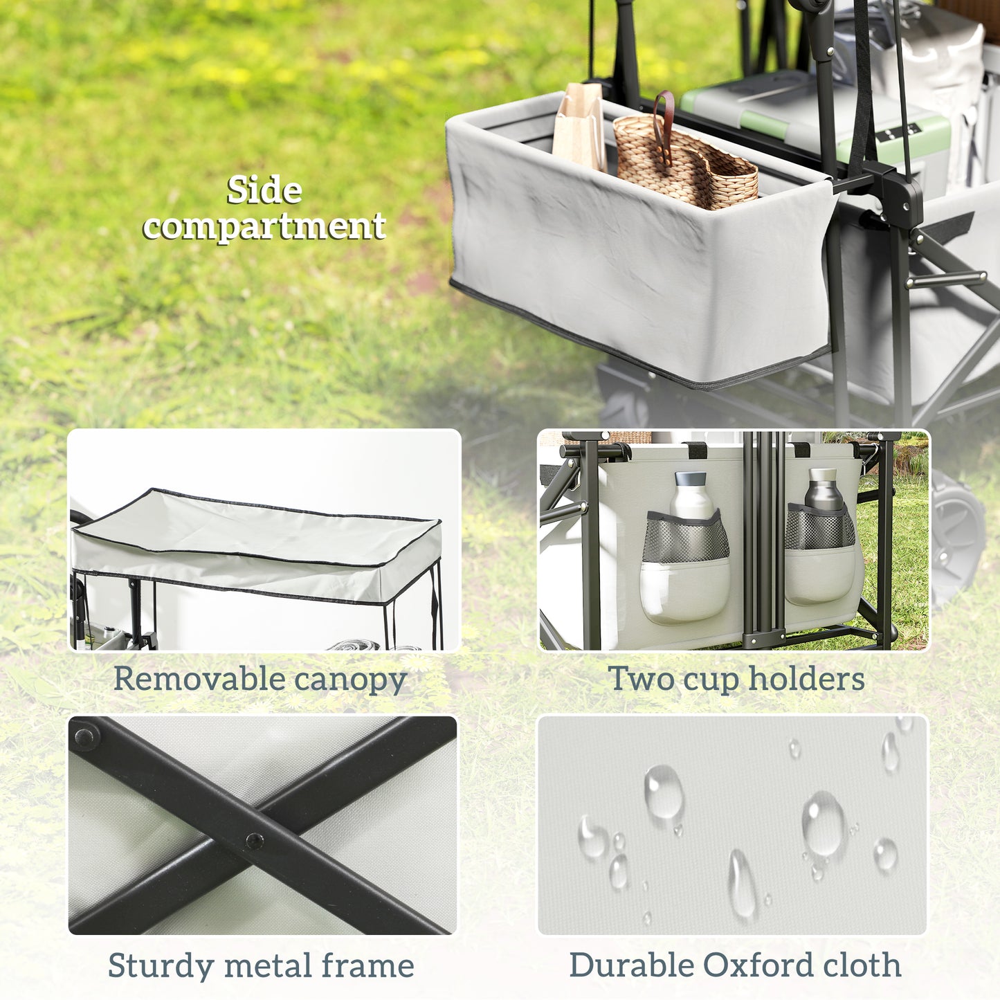Folding Trolley Cart Storage Wagon Beach Trailer 4 Wheels