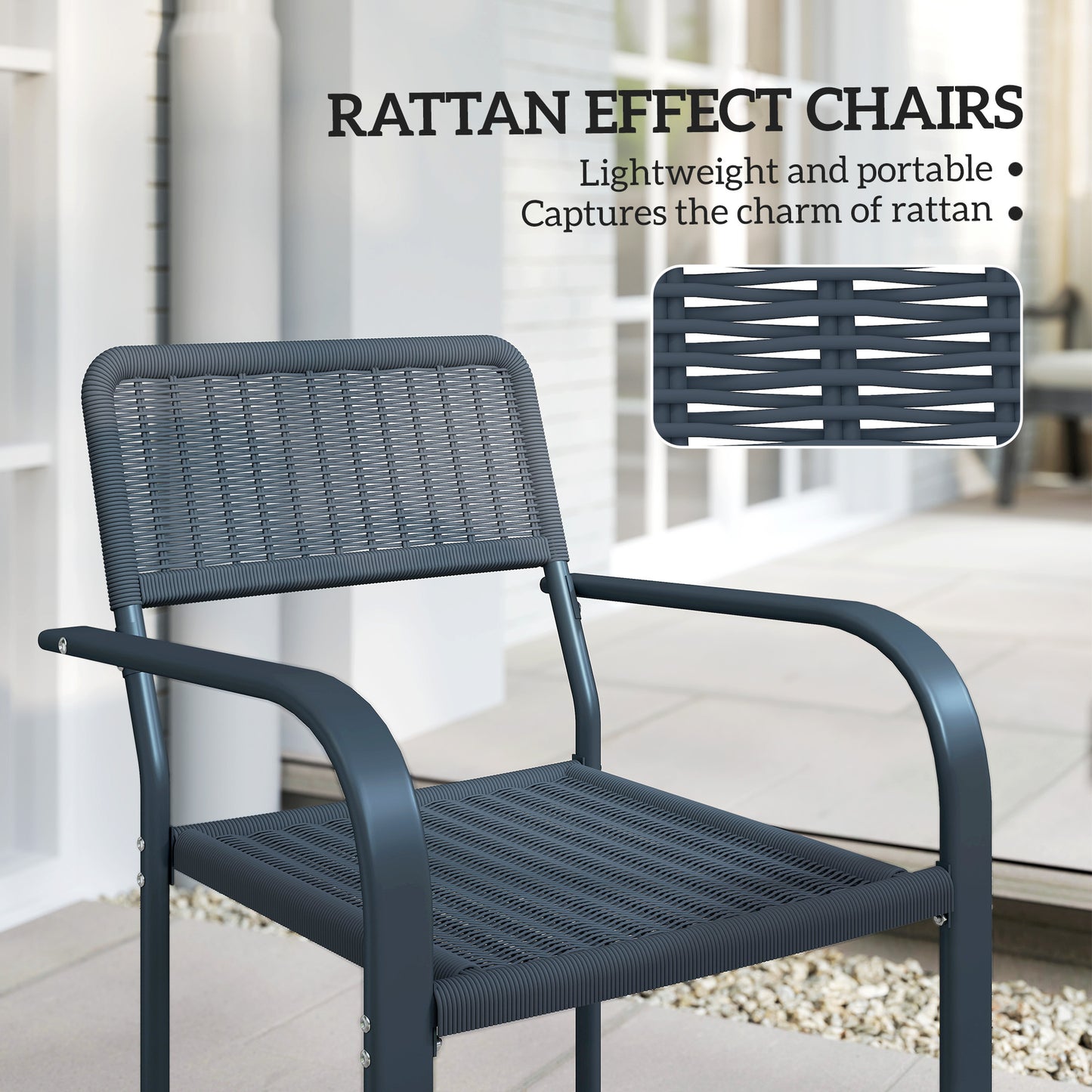 Garden Chairs Set of 4, Stackable Rattan Effect Dining Chairs