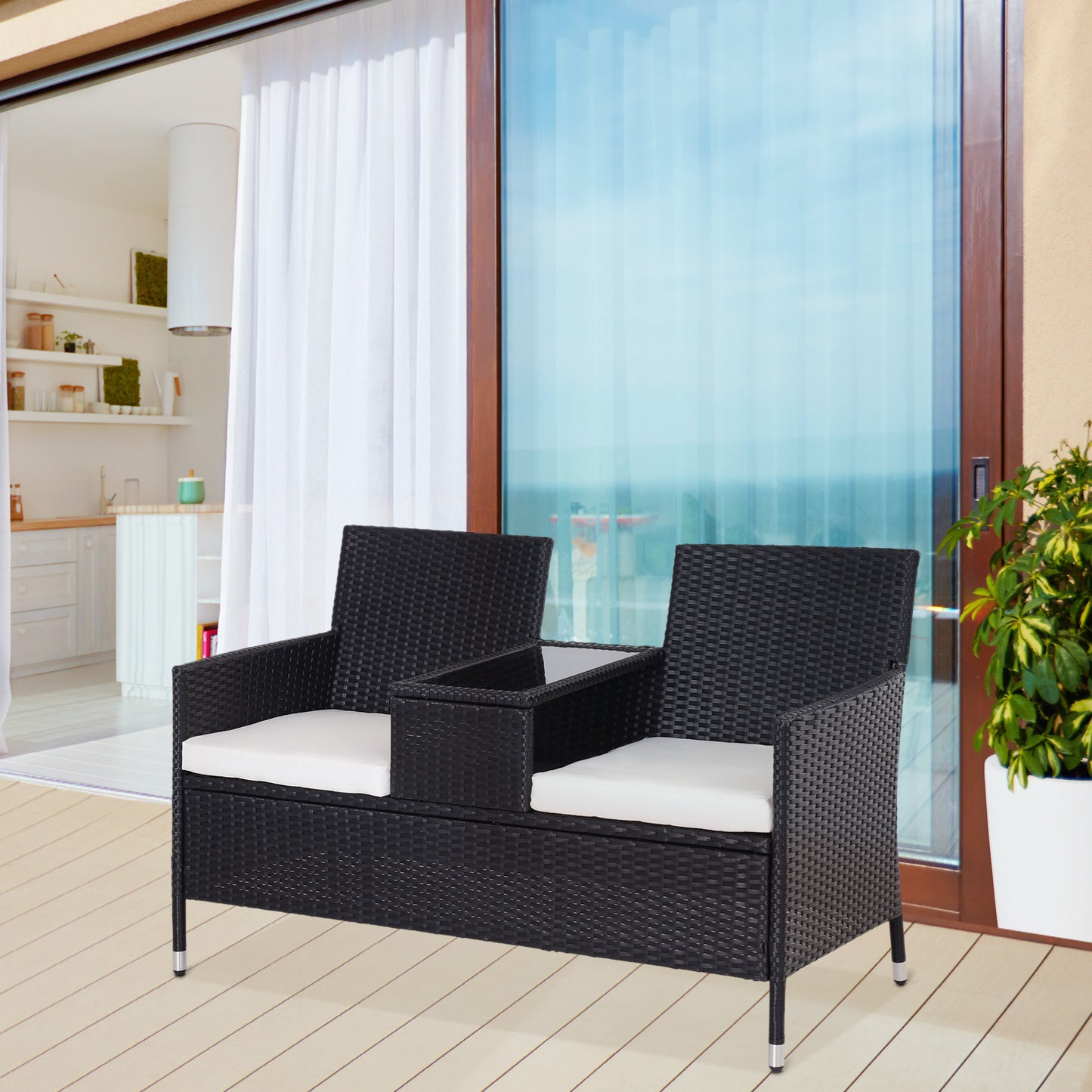 2-Seater Rattan Chair Set W/Middle Tea Table