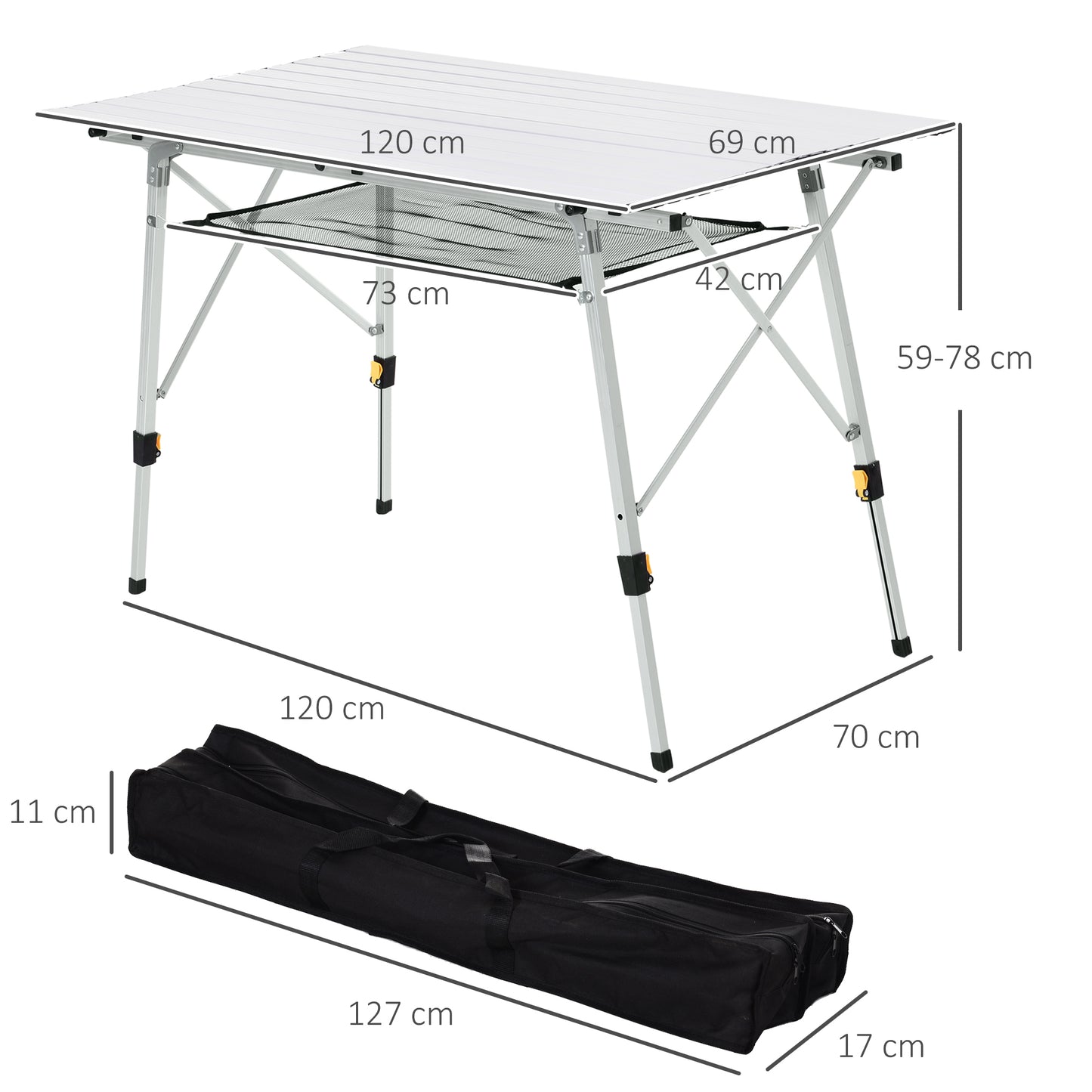 4FT Folding Aluminium Picnic Table Portable Camping BBQ Table Roll