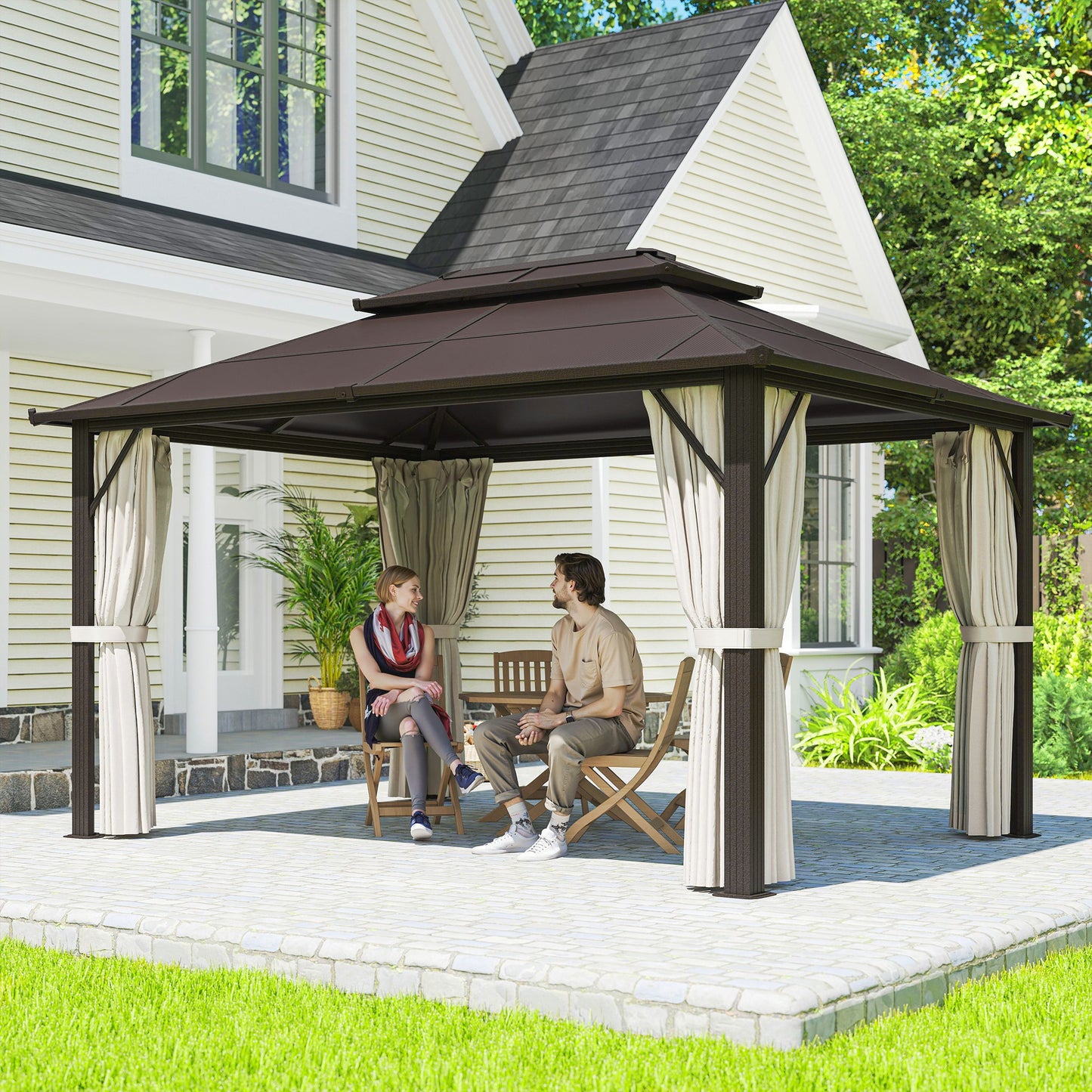 3 x 4m Hardtop Gazebo Canopy with UPF30+ Double Polycarbonate Roof