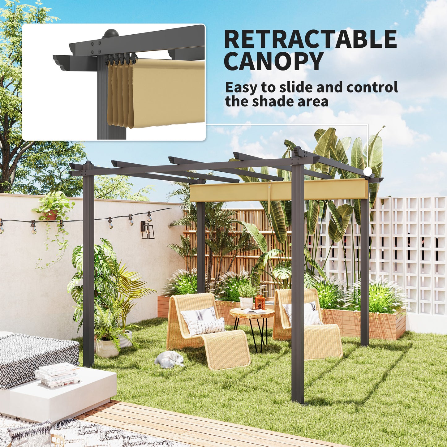 3 x 3m Aluminium Pergola, with Retractable Roof