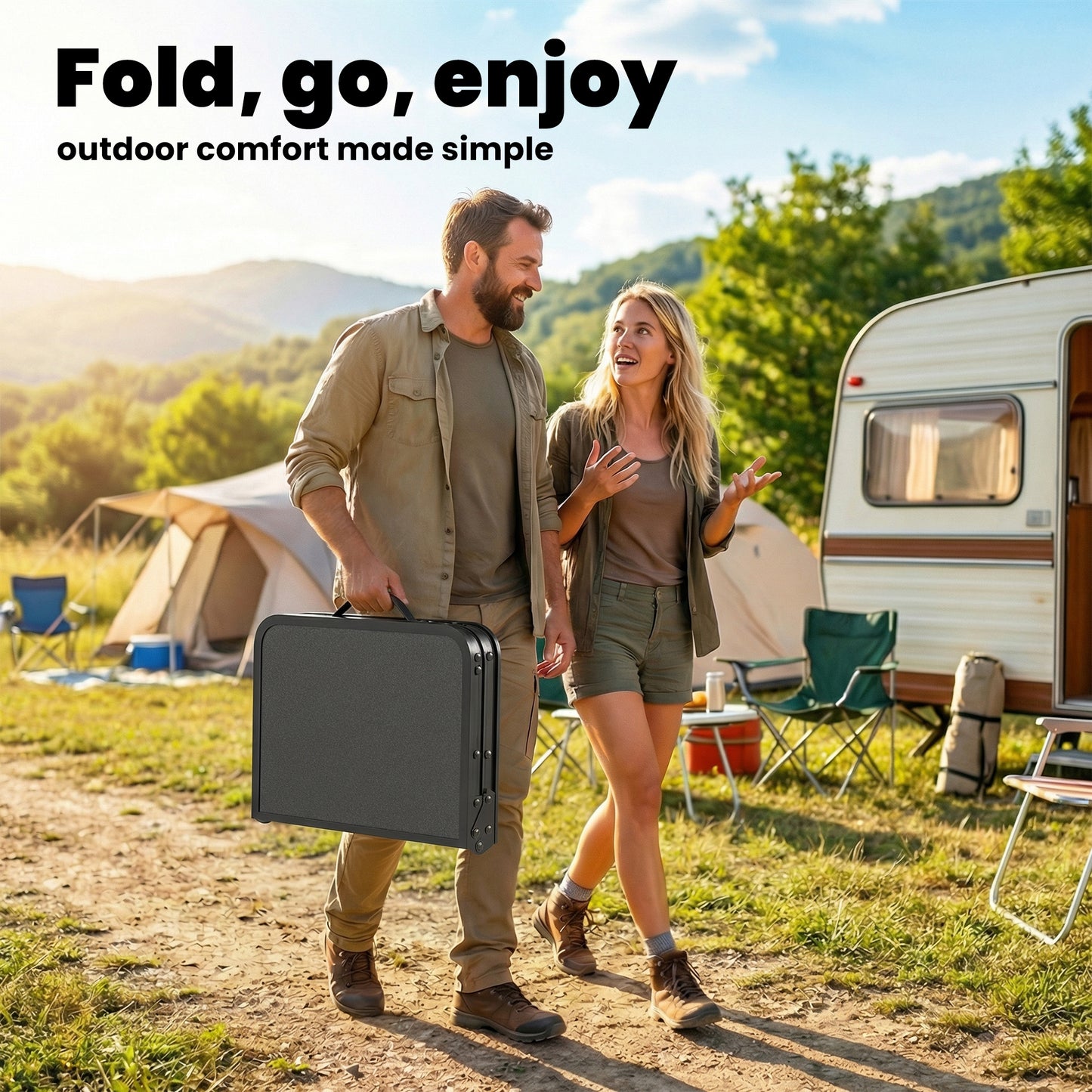 2ft Folding Camping Table, Picnic Table with Mesh Storage Layer