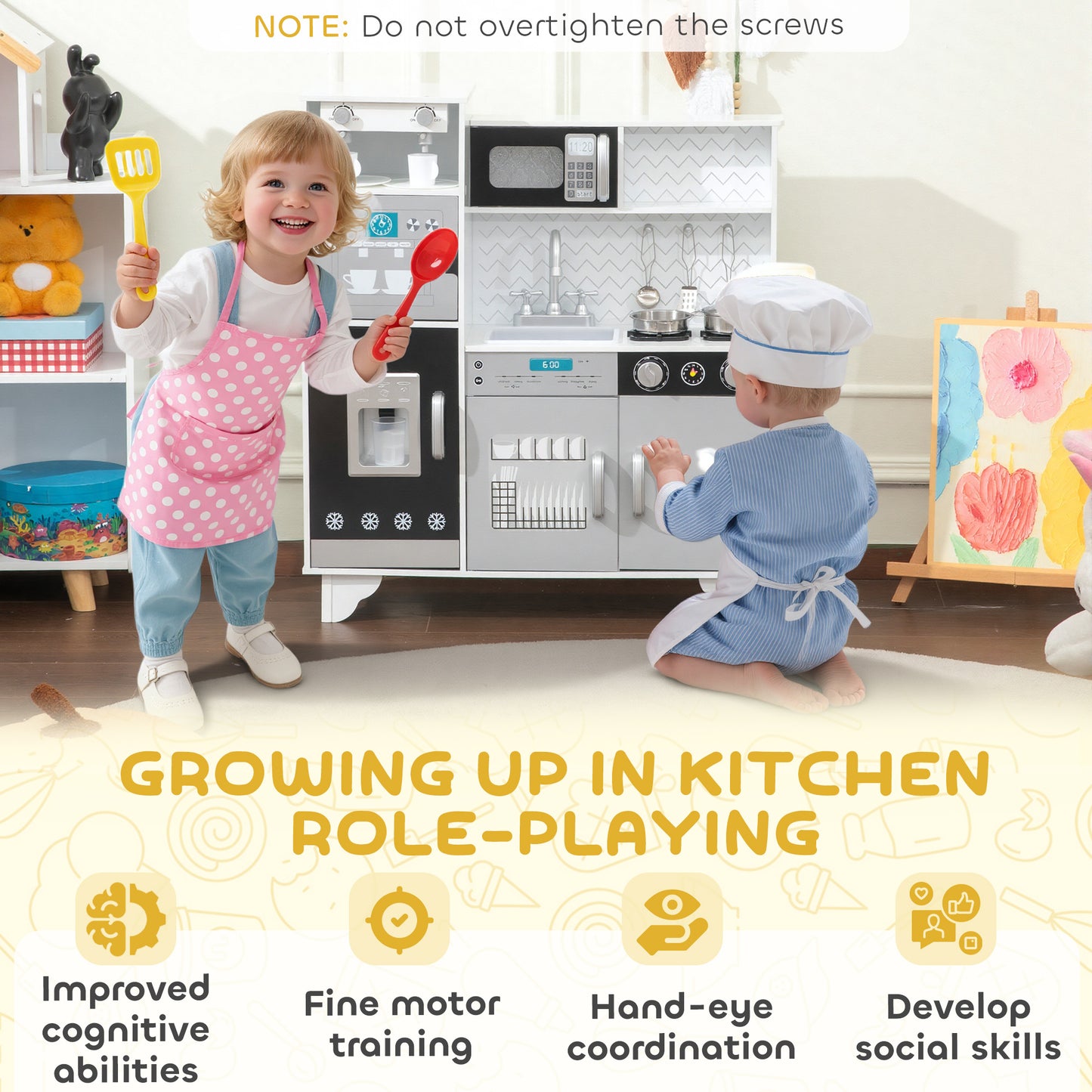Kids Play Kitchen with Sound, Ice/Coffee Maker, Utensils, Microwave