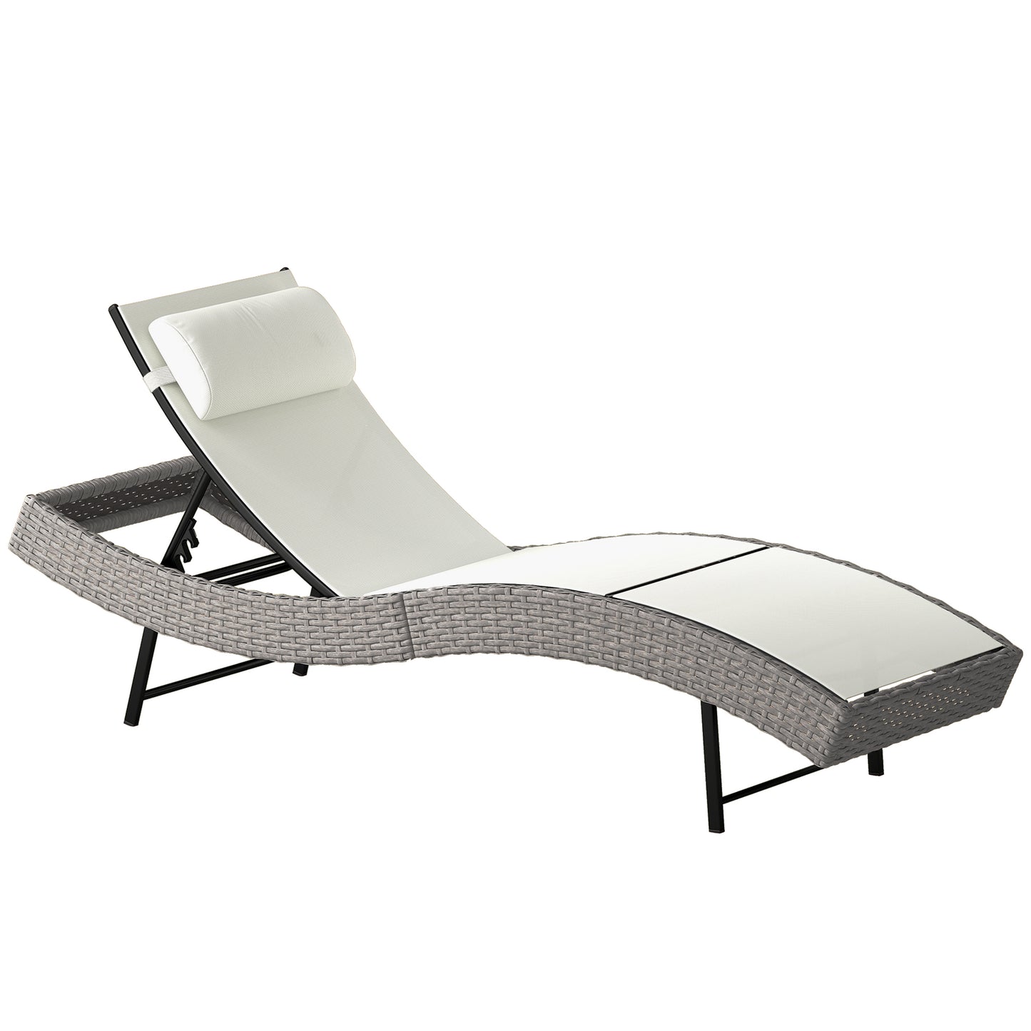Rattan Sun Lounger, Garden Recliner with 5 Position Adjustable Back