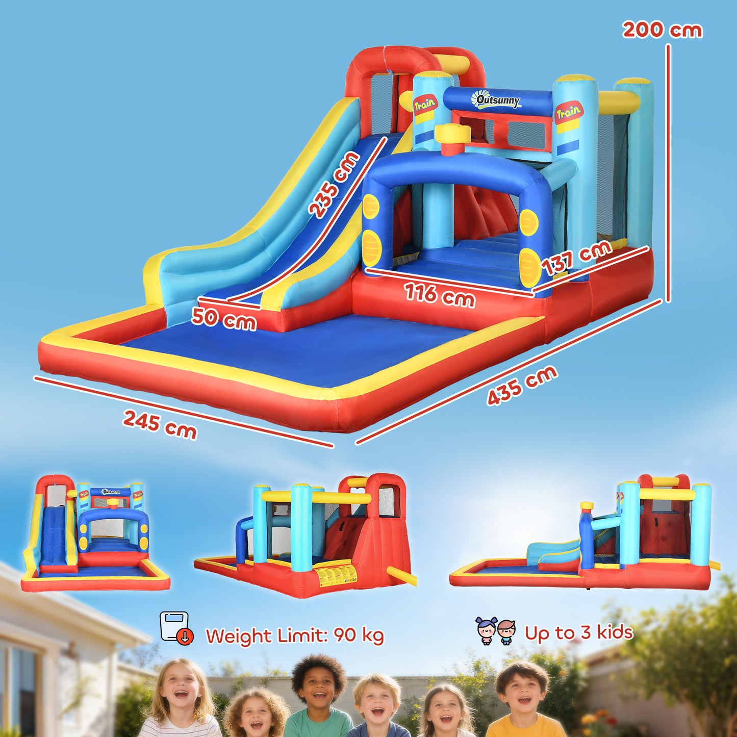 4-in-1 Bouncy Castle, with Slide, Trampoline, Climbing Wall, Blower